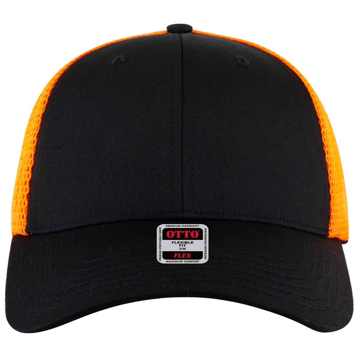 OTTO CAP "OTTO FLEX" 6 Panel Low Profile Mesh Back Trucker Hat OTTO 135-2 Otto Cap 030309 - Blk/Blk/N Org S/M