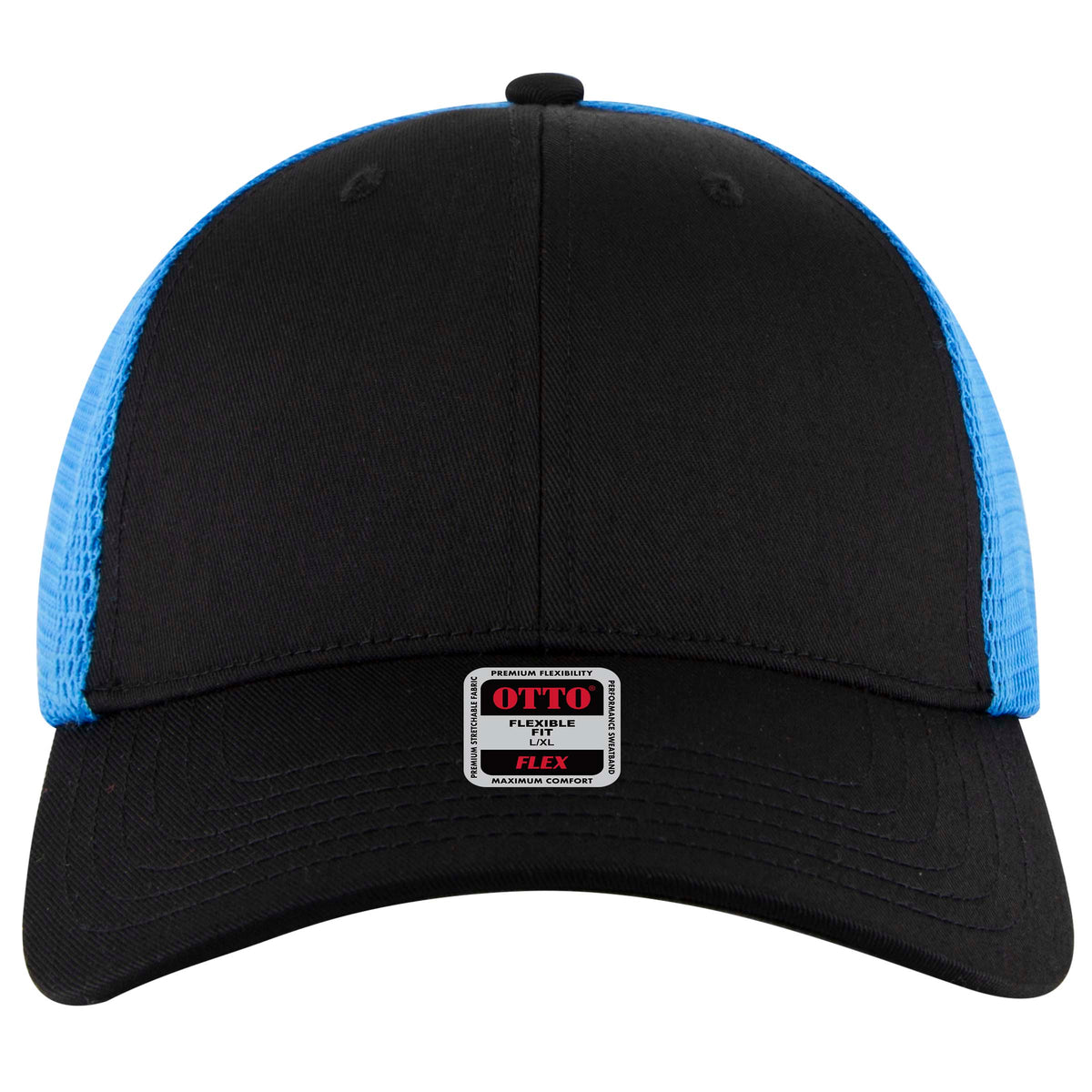 OTTO CAP "OTTO FLEX" 6 Panel Low Profile Mesh Back Trucker Hat OTTO 135-2 Otto Cap 0303107 - Blk/Blk/N.Blue L/XL