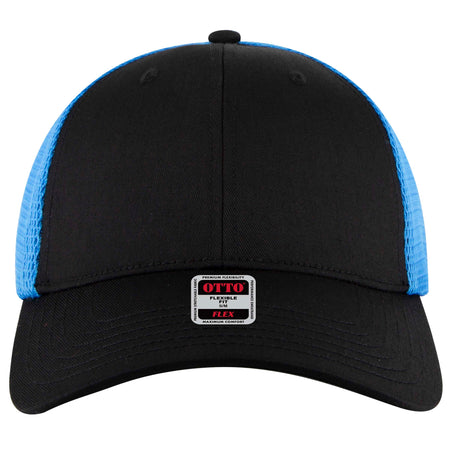 OTTO CAP "OTTO FLEX" 6 Panel Low Profile Mesh Back Trucker Hat OTTO 135-2 Otto Cap 0303107 - Blk/Blk/N.Blue S/M