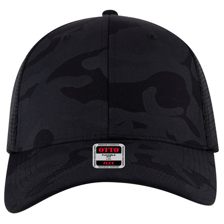 OTTO CAP "OTTO FLEX" 6 Panel Low Profile Mesh Back Trucker Hat OTTO 135-2 Otto Cap 032503 - Blk/Ch.Gry/Blk L/XL