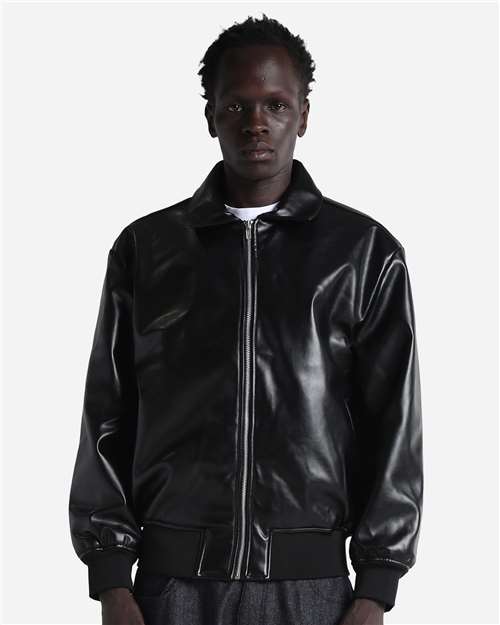 Shaka Wear Unisex PU Leather Collared Varsity Jacket - Shaka Wear SHPVB