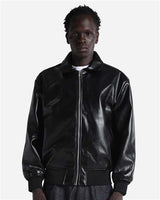 Shaka Wear Unisex PU Leather Collared Varsity Jacket - Shaka Wear SHPVB