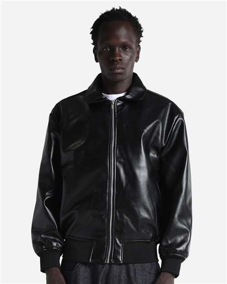 Shaka Wear Unisex PU Leather Collared Varsity Jacket - Shaka Wear SHPVB