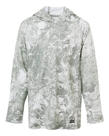 HUK H712L003 Youth Pursuit Mossy Oak Printed Hooded Long Sleeve T-Shirt