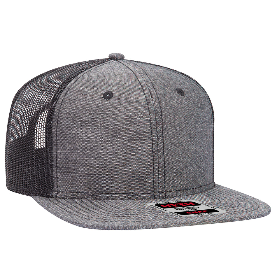 OTTO CAP "OTTO SNAP" 6 Panel Pro Style Mesh Back Trucker Snapback Hat OTTO 141-1070 Otto Cap 003A - Black OSFM - Adult