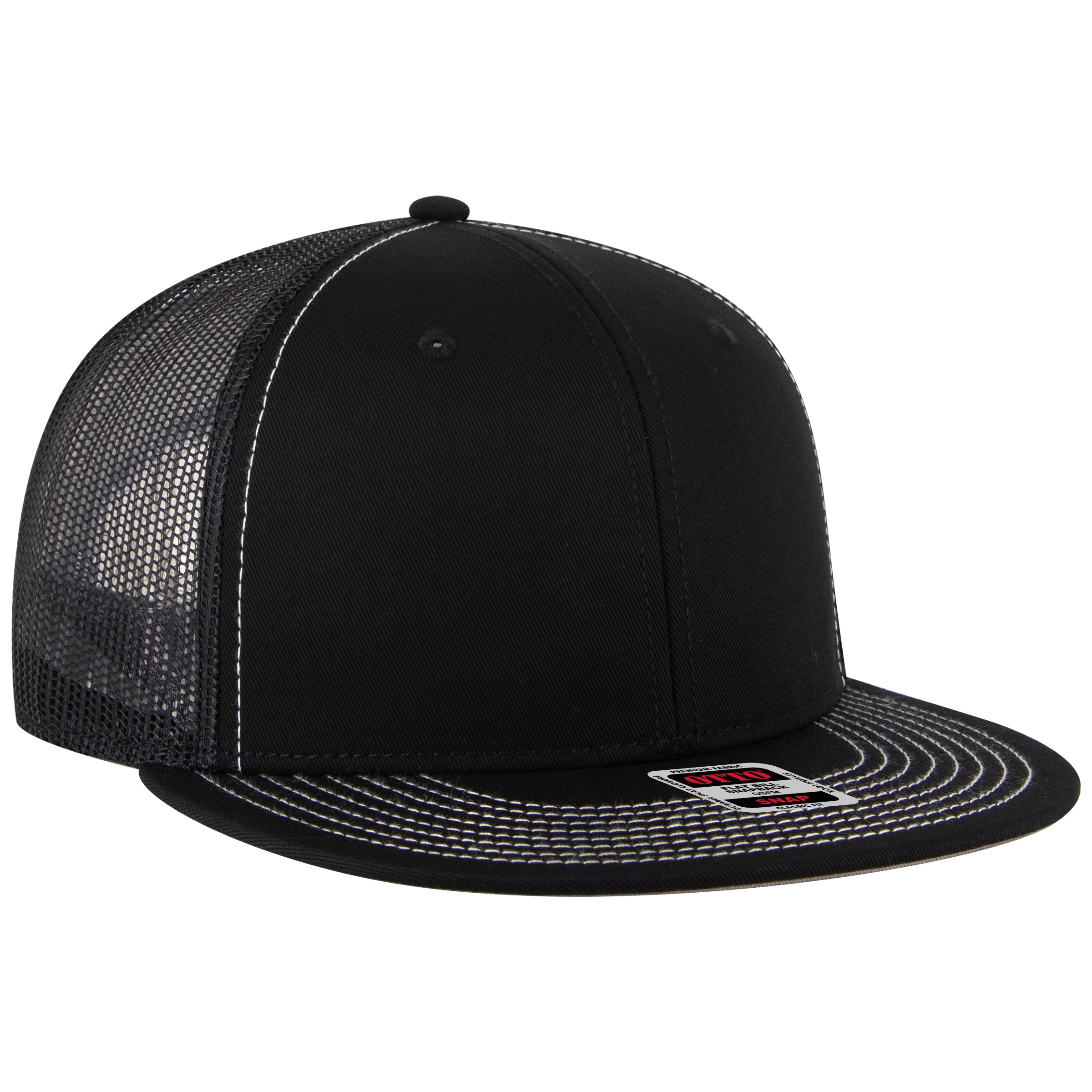 OTTO CAP "OTTO SNAP" 6 Panel Pro Style Mesh Back Trucker Snapback Hat OTTO 141-1070 Otto Cap 003B - Black OSFM - Adult