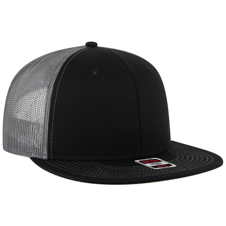 OTTO CAP "OTTO SNAP" 6 Panel Pro Style Mesh Back Trucker Snapback Hat OTTO 141-1070 Otto Cap 030325B - Blk/Blk/Ch.Gry OSFM - Adult