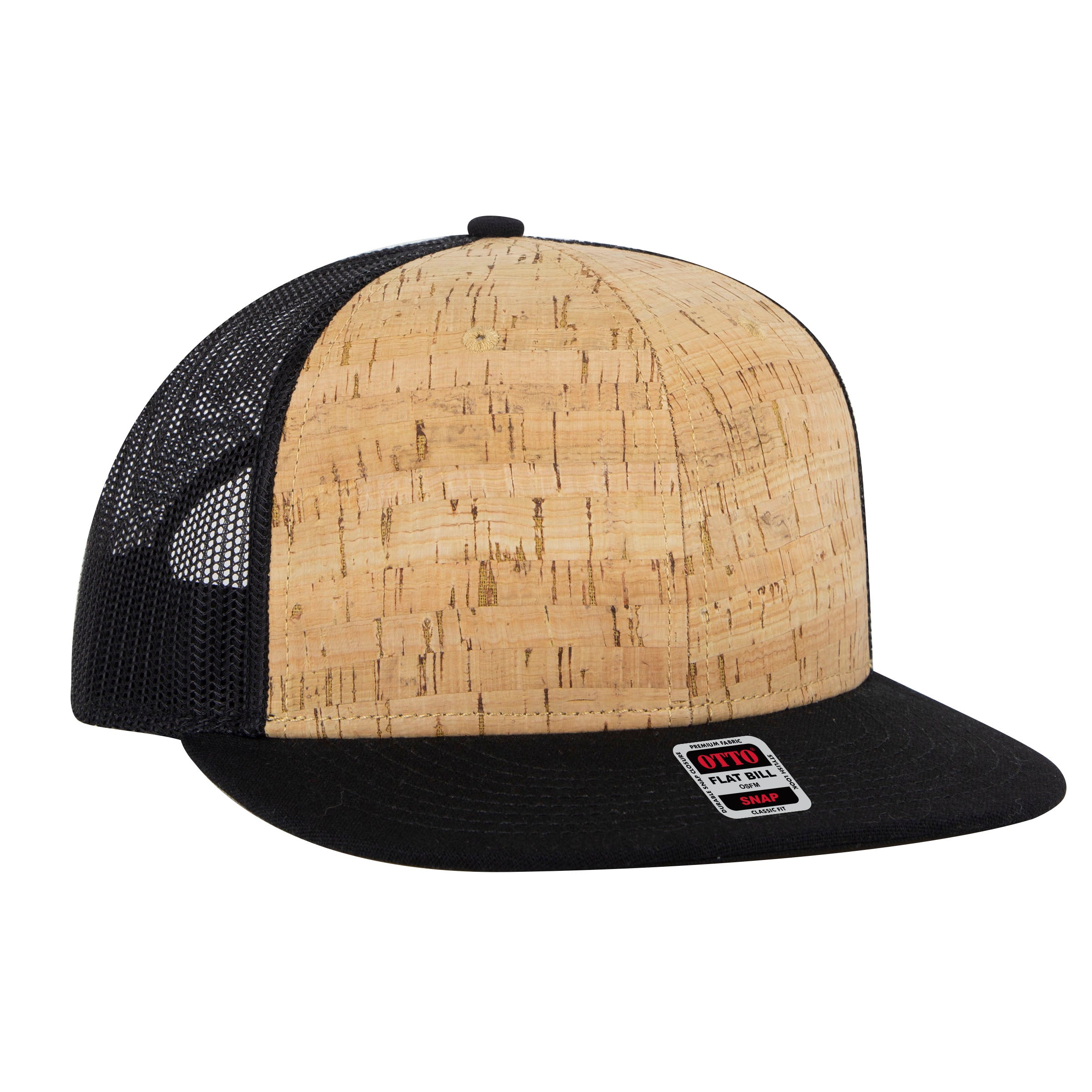 OTTO CAP "OTTO SNAP" 6 Panel Pro Style Mesh Back Trucker Snapback Hat OTTO 141-1070 Otto Cap 0311203 - Blk/Cork/Blk OSFM - Adult