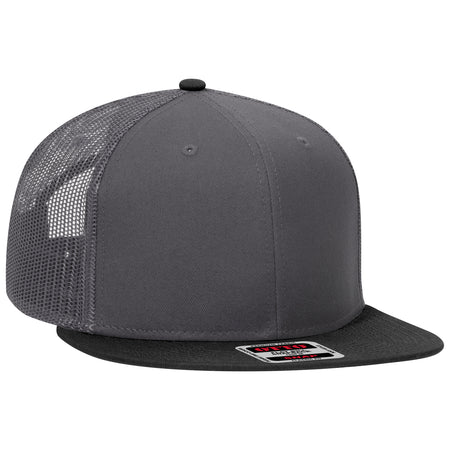 OTTO CAP "OTTO SNAP" 6 Panel Pro Style Mesh Back Trucker Snapback Hat OTTO 141-1070 Otto Cap 032525 - Blk/Ch.Gry/Ch.Gry OSFM - Adult