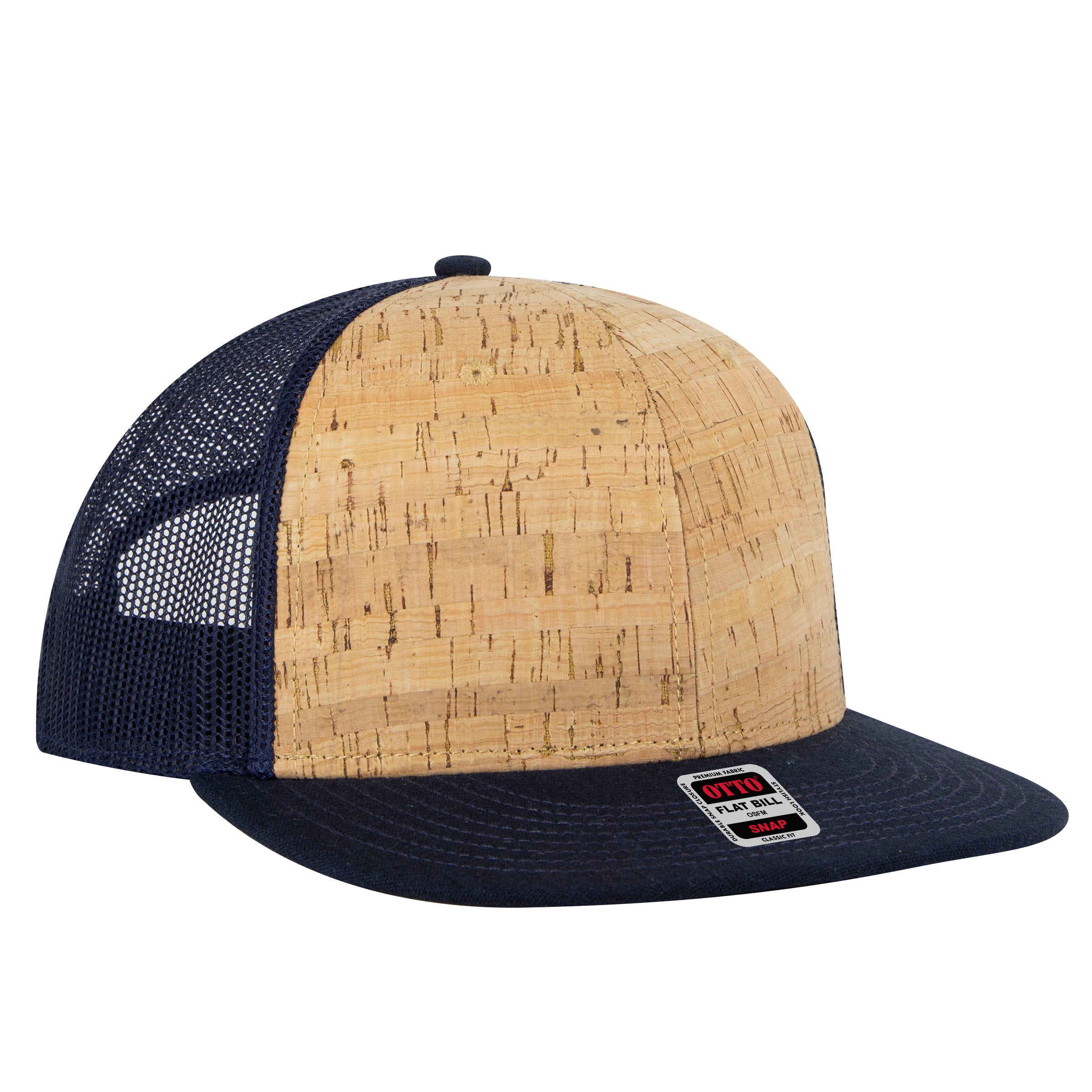 OTTO CAP "OTTO SNAP" 6 Panel Pro Style Mesh Back Trucker Snapback Hat OTTO 141-1070 Otto Cap 0411204 - Nvy/Cork/Nvy OSFM - Adult