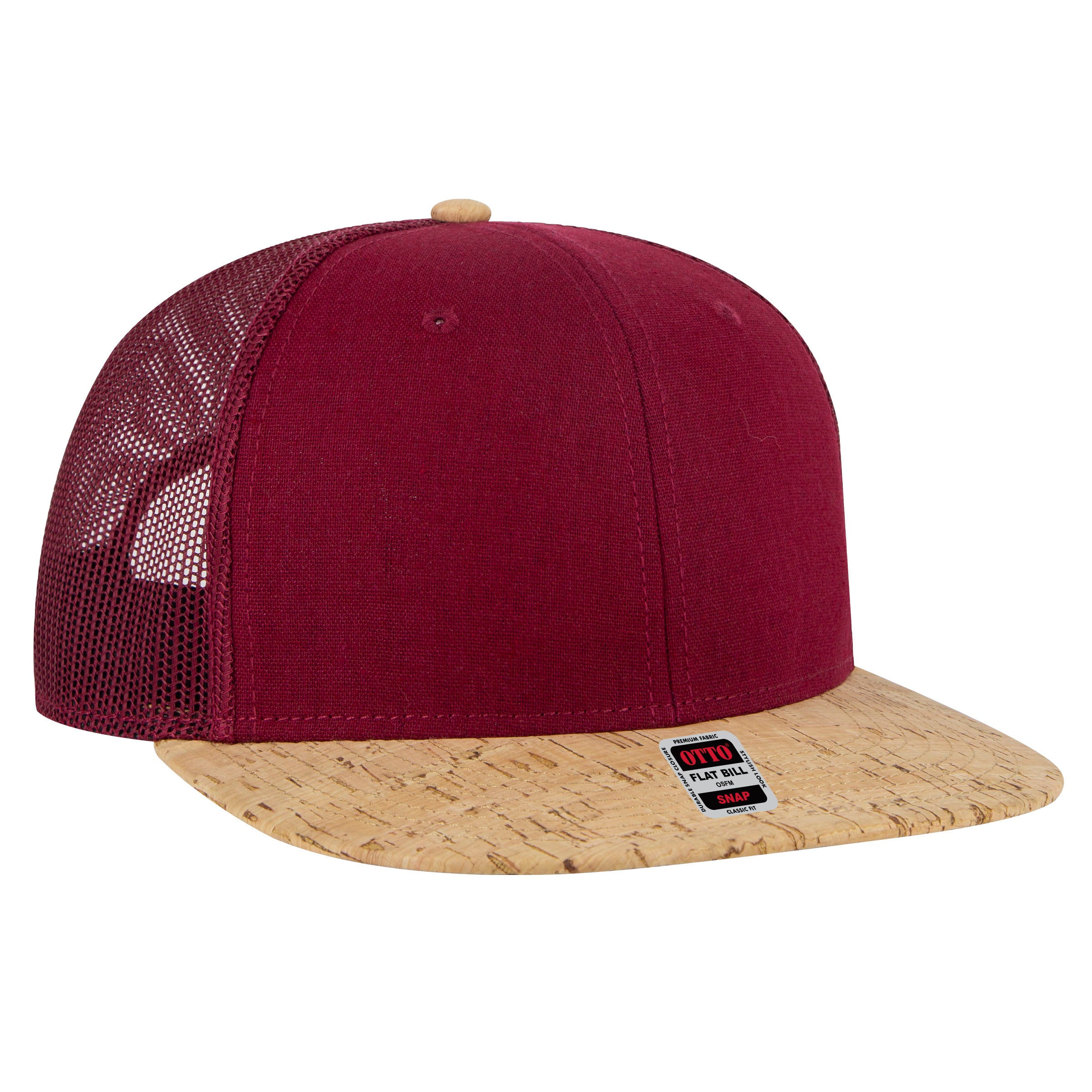 OTTO CAP "OTTO SNAP" 6 Panel Pro Style Mesh Back Trucker Snapback Hat OTTO 141-1070 Otto Cap 11219 - Cork/Bg Mrn OSFM - Adult