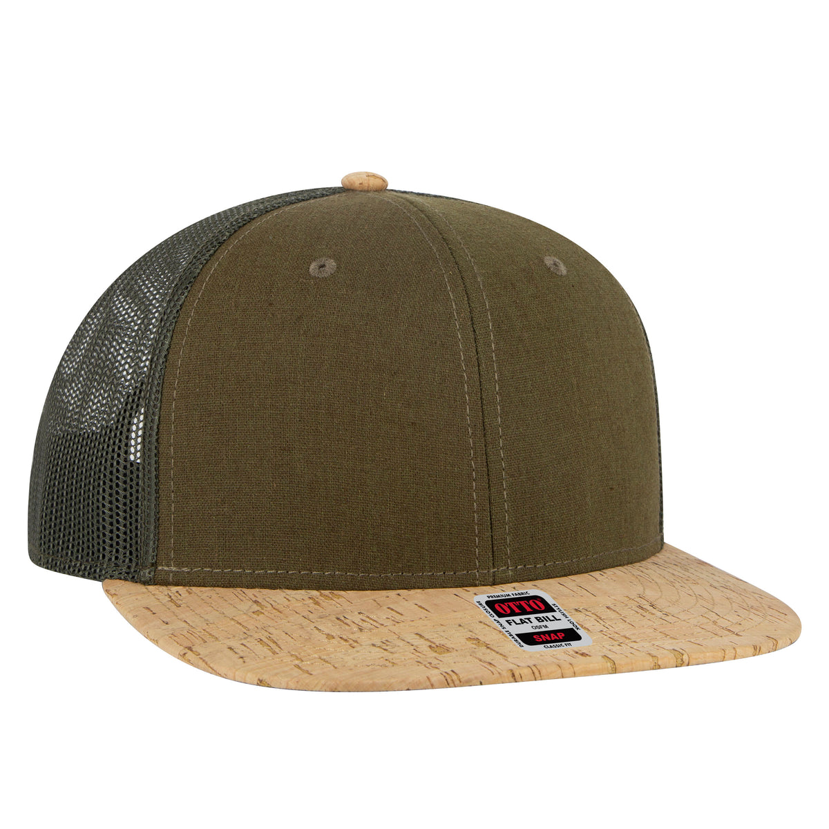 OTTO CAP "OTTO SNAP" 6 Panel Pro Style Mesh Back Trucker Snapback Hat OTTO 141-1070 Otto Cap 11283 - Cork/Ml Grn OSFM - Adult