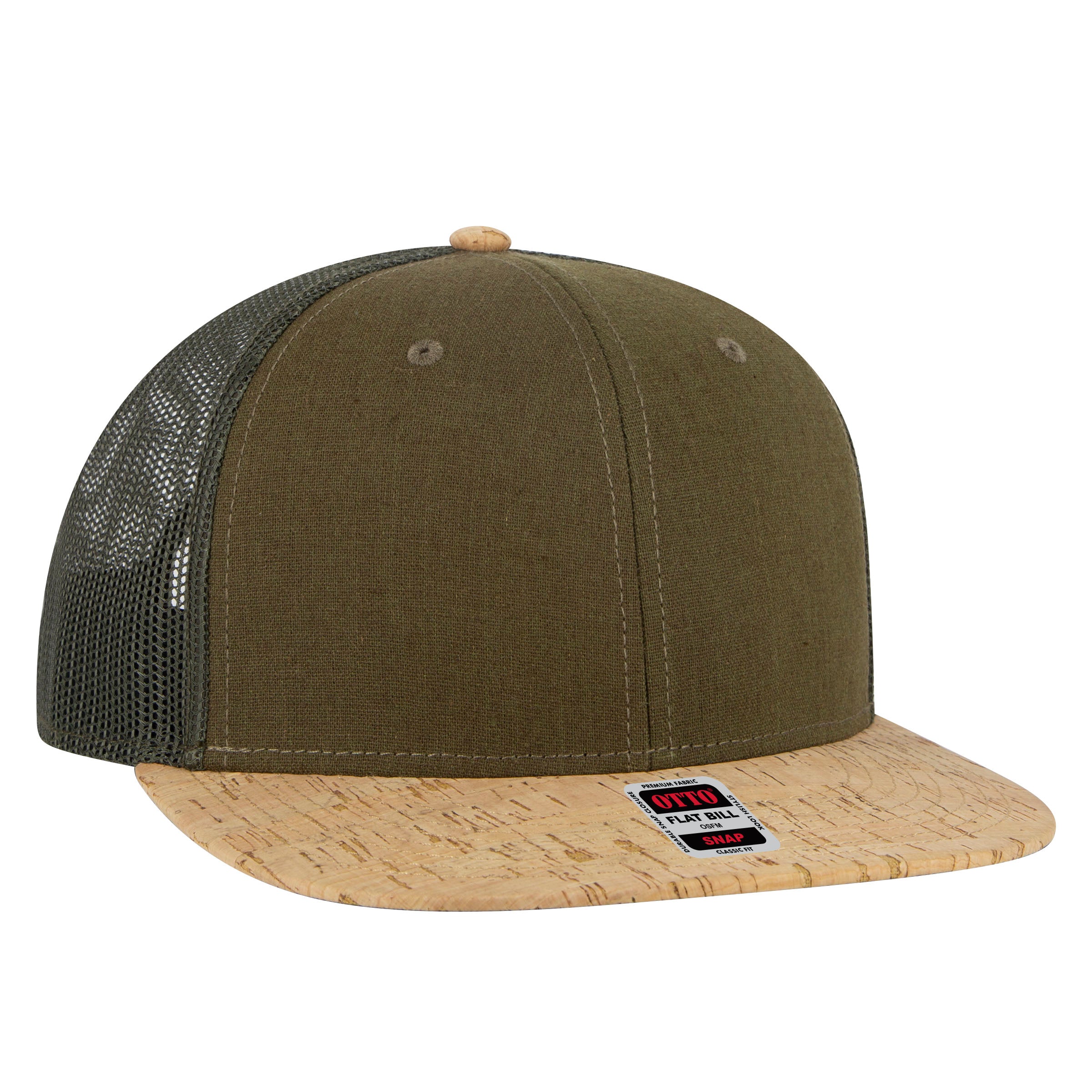 OTTO CAP "OTTO SNAP" 6 Panel Pro Style Mesh Back Trucker Snapback Hat OTTO 141-1070 Otto Cap 11283 - Cork/Ml Grn OSFM - Adult