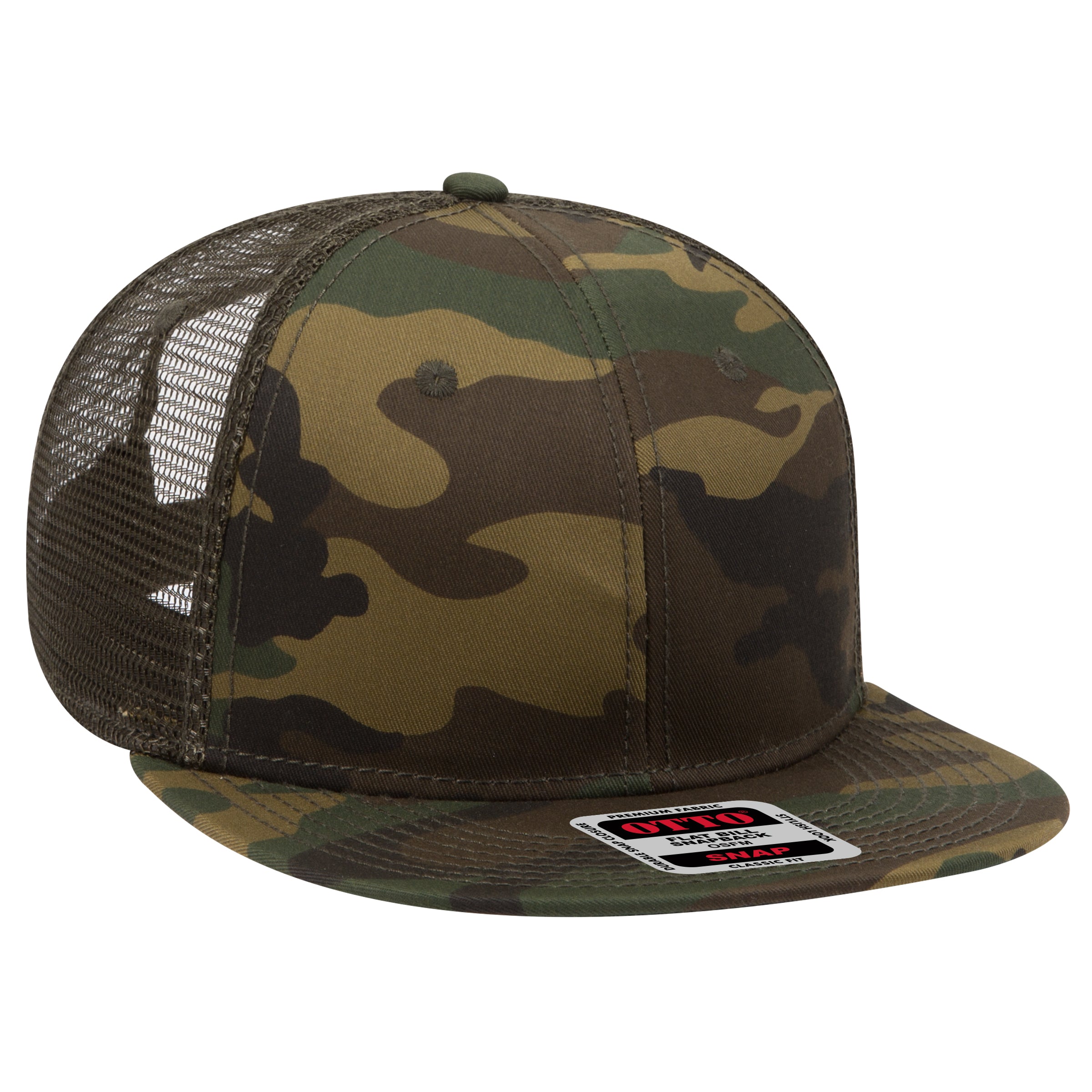 OTTO CAP "OTTO SNAP" 6 Panel Pro Style Mesh Back Trucker Snapback Hat OTTO 141-1070 Otto Cap 170746 - Dk.Grn/Brn/Dk.Ol.Grn OSFM - Adult