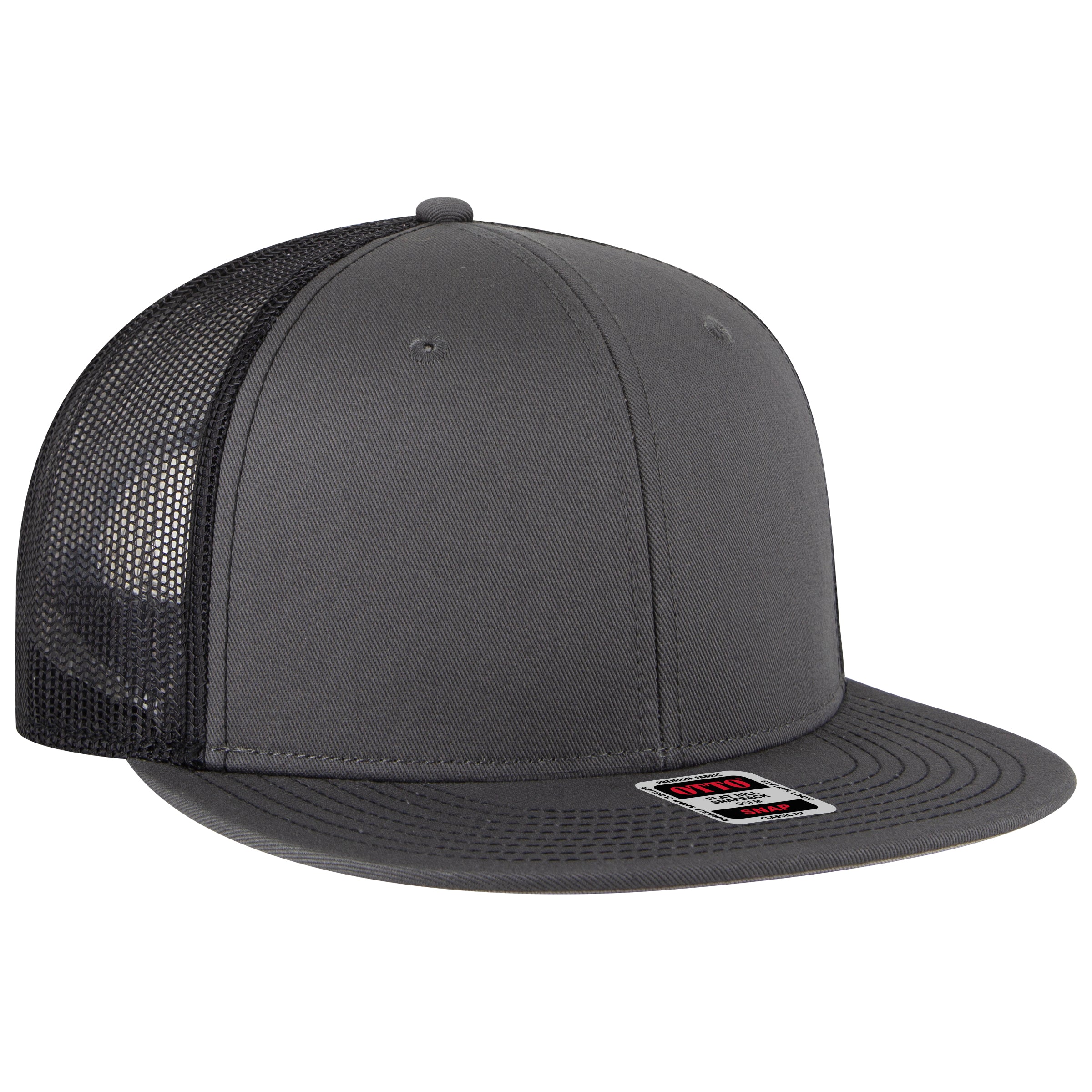 OTTO CAP "OTTO SNAP" 6 Panel Pro Style Mesh Back Trucker Snapback Hat OTTO 141-1070 Otto Cap 252503B - Ch.Gry/Ch.Gry/Blk OSFM - Adult