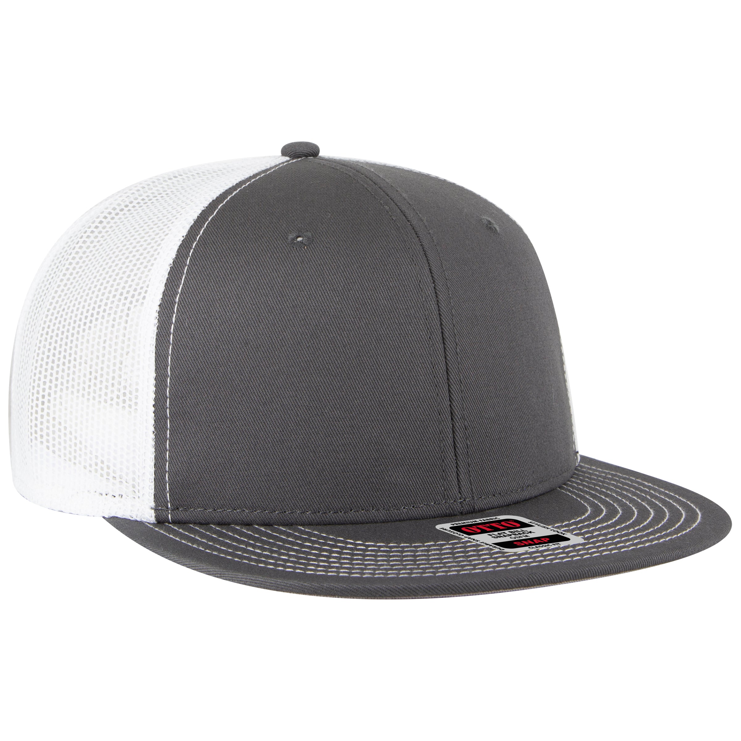 OTTO CAP "OTTO SNAP" 6 Panel Pro Style Mesh Back Trucker Snapback Hat OTTO 141-1070 Otto Cap 252516B - Ch.Gry/Ch.Gry/Wht OSFM - Adult