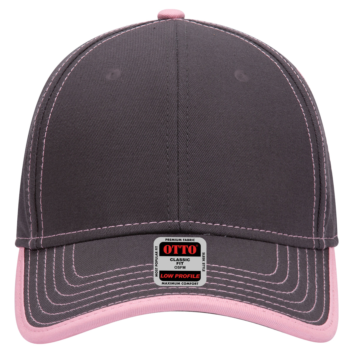 OTTO CAP 6 Panel Low Profile Baseball Cap OTTO 147-1071 Otto Cap 2550 - Ch.Gry/Pnk OSFM - Adult