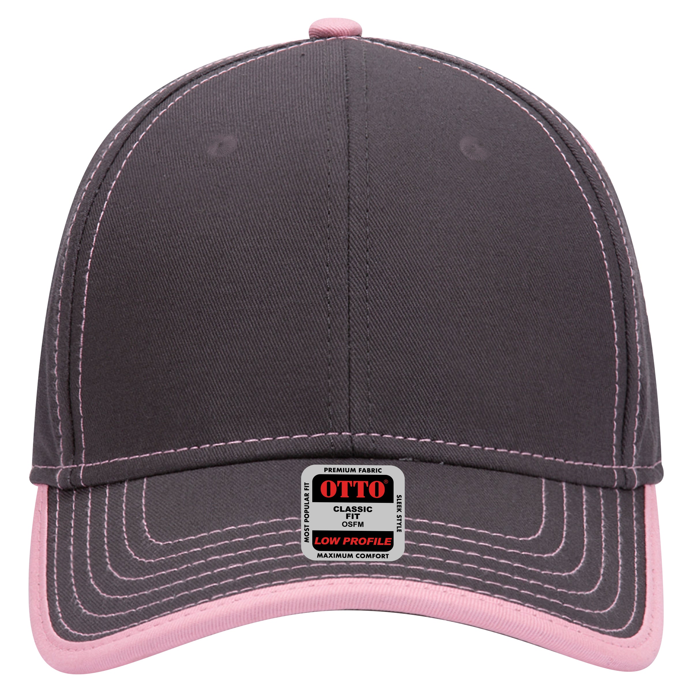 OTTO CAP 6 Panel Low Profile Baseball Cap OTTO 147-1071 Otto Cap 2550 - Ch.Gry/Pnk OSFM - Adult