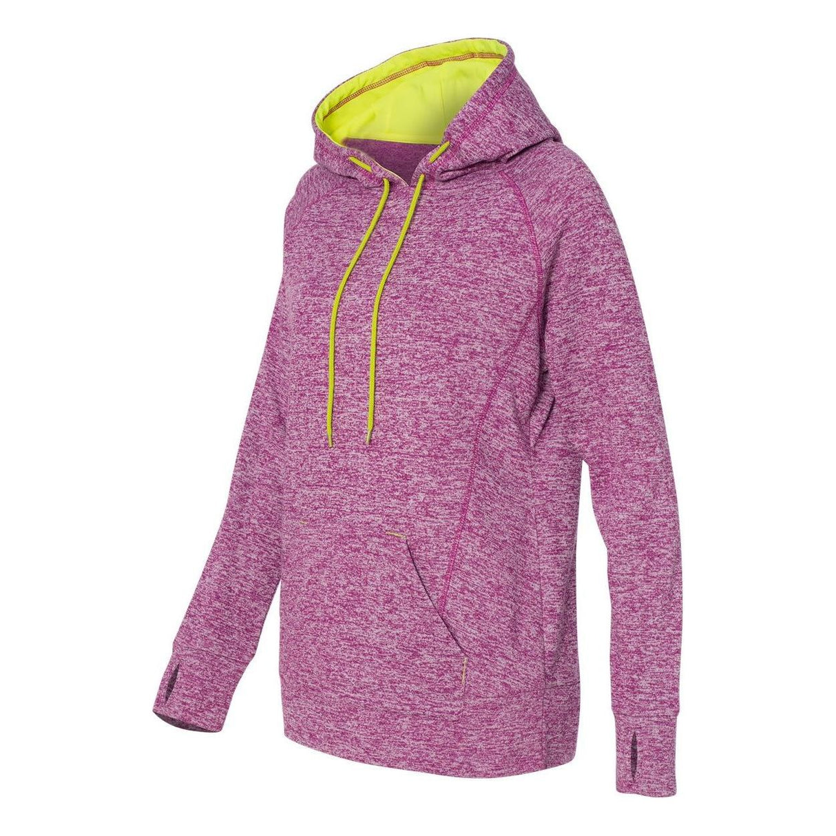 Ladies' Cosmic Poly Contrast Hooded Pullover Sweatshirt Joe's USA Magenta/ Neon Yellow Medium