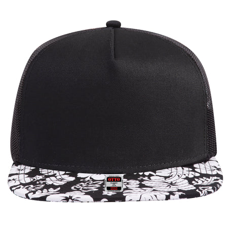 OTTO CAP "OTTO SNAP" 5 Panel Mid Profile Mesh Back Trucker Snapback Hat OTTO 154-1155 Otto Cap HP020303 - Design002/Blk/Blk OSFM - Adult