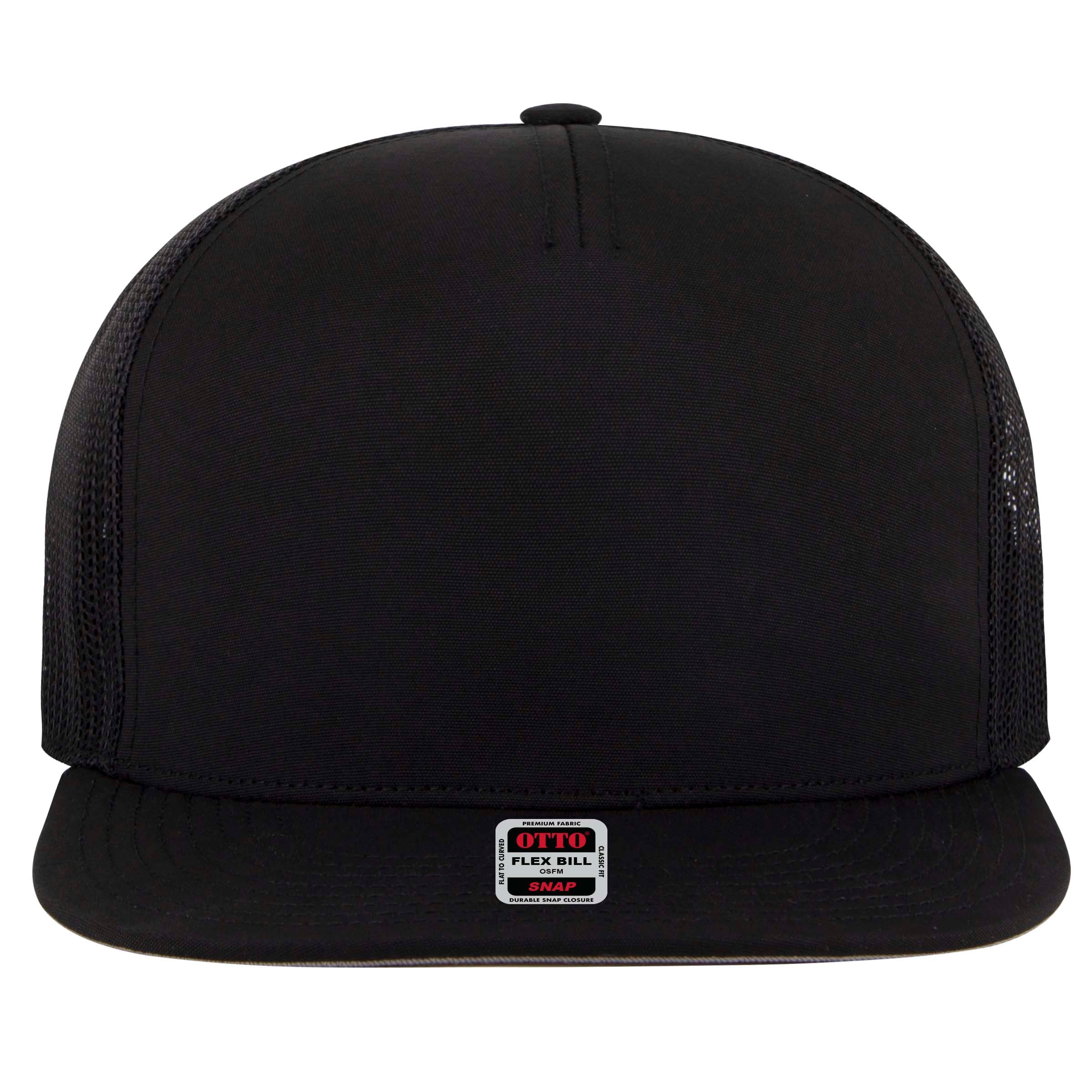 OTTO CAP "OTTO SNAP" 5 Panel Pro Style Mesh Back Trucker Snapback Hat OTTO 154-1174 Otto Cap 003 - Black OSFM - Adult