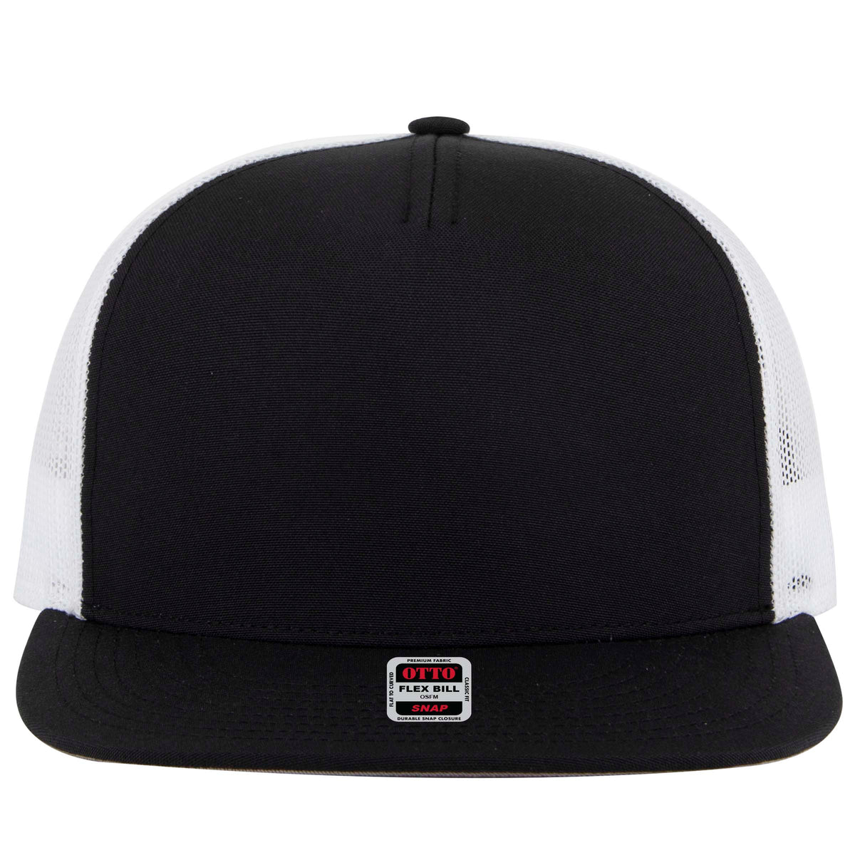 OTTO CAP "OTTO SNAP" 5 Panel Pro Style Mesh Back Trucker Snapback Hat OTTO 154-1174 Otto Cap 030316 - Blk/Blk/Wht OSFM - Adult