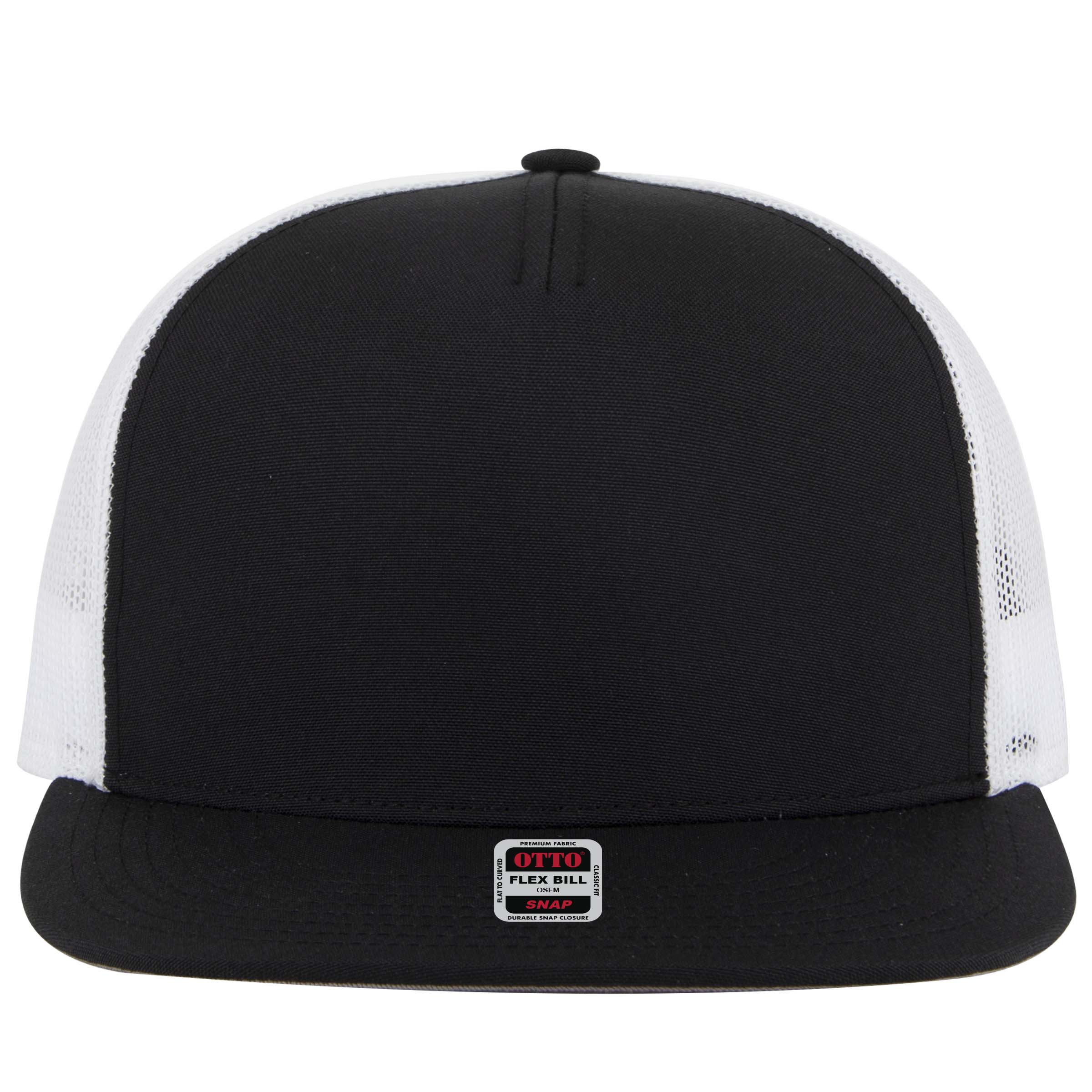 OTTO CAP "OTTO SNAP" 5 Panel Pro Style Mesh Back Trucker Snapback Hat OTTO 154-1174 Otto Cap 030316 - Blk/Blk/Wht OSFM - Adult