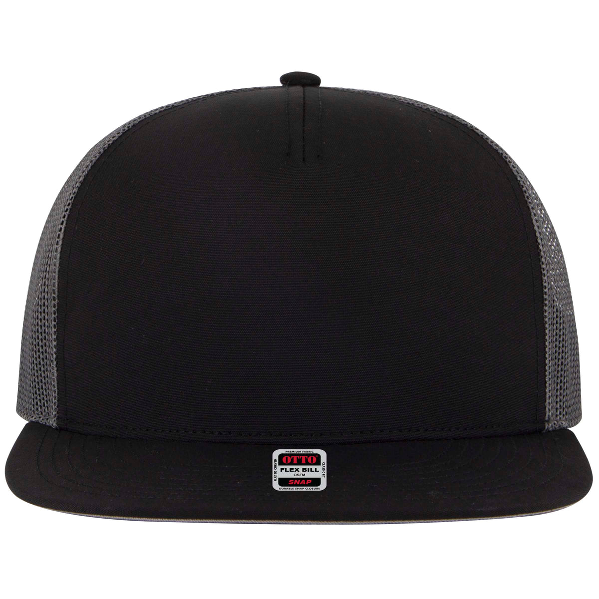 OTTO CAP "OTTO SNAP" 5 Panel Pro Style Mesh Back Trucker Snapback Hat OTTO 154-1174 Otto Cap 030325 - Blk/Blk/Ch.Gry OSFM - Adult