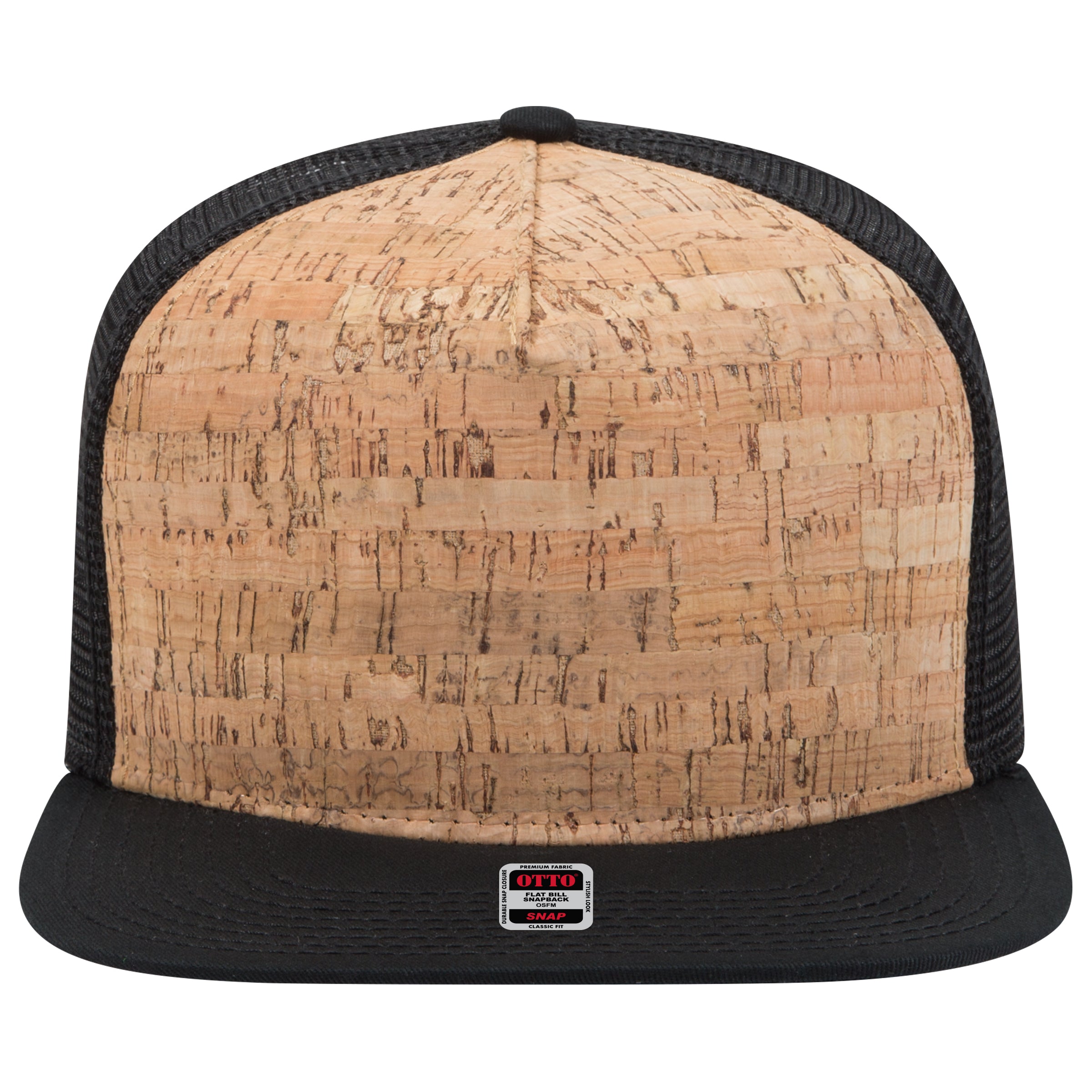 OTTO CAP "OTTO SNAP" 5 Panel Pro Style Mesh Back Trucker Snapback Hat OTTO 154-1174 Otto Cap 0311203 - Blk/Cork/Blk OSFM - Adult