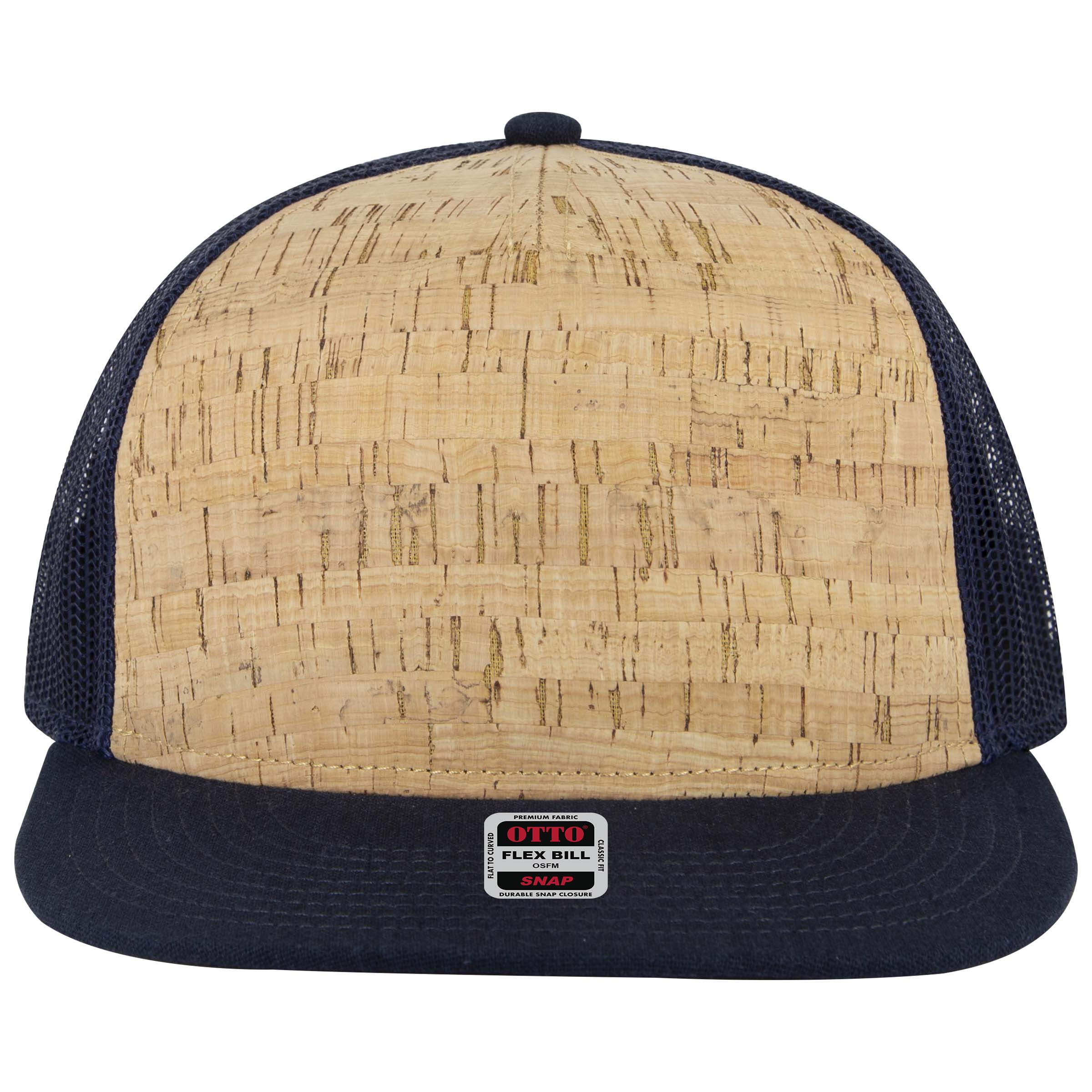 OTTO CAP "OTTO SNAP" 5 Panel Pro Style Mesh Back Trucker Snapback Hat OTTO 154-1174 Otto Cap 0411204B - Nvy/Cork/Nvy OSFM - Adult