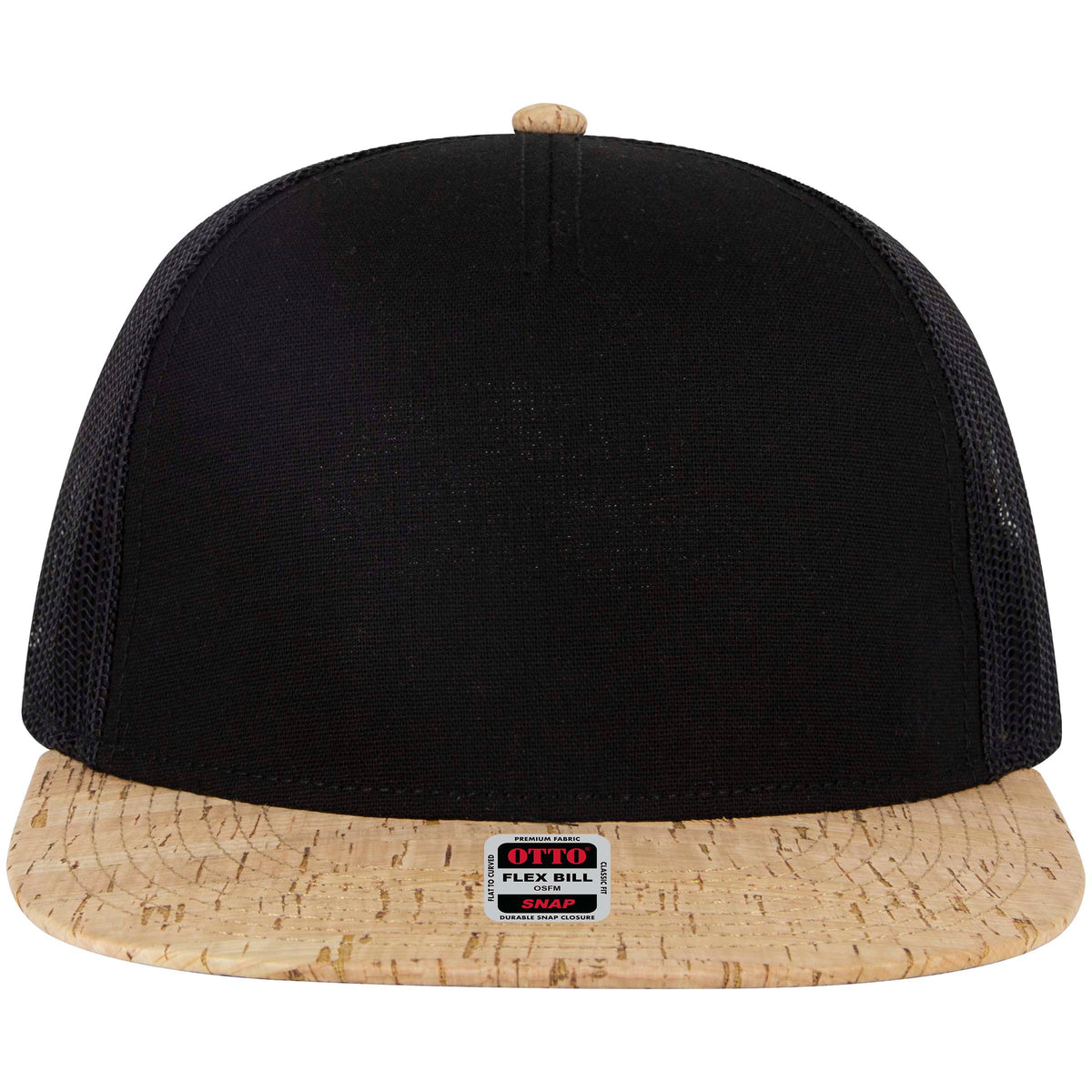 OTTO CAP "OTTO SNAP" 5 Panel Pro Style Mesh Back Trucker Snapback Hat OTTO 154-1174 Otto Cap 11203B - Cork/Blk OSFM - Adult