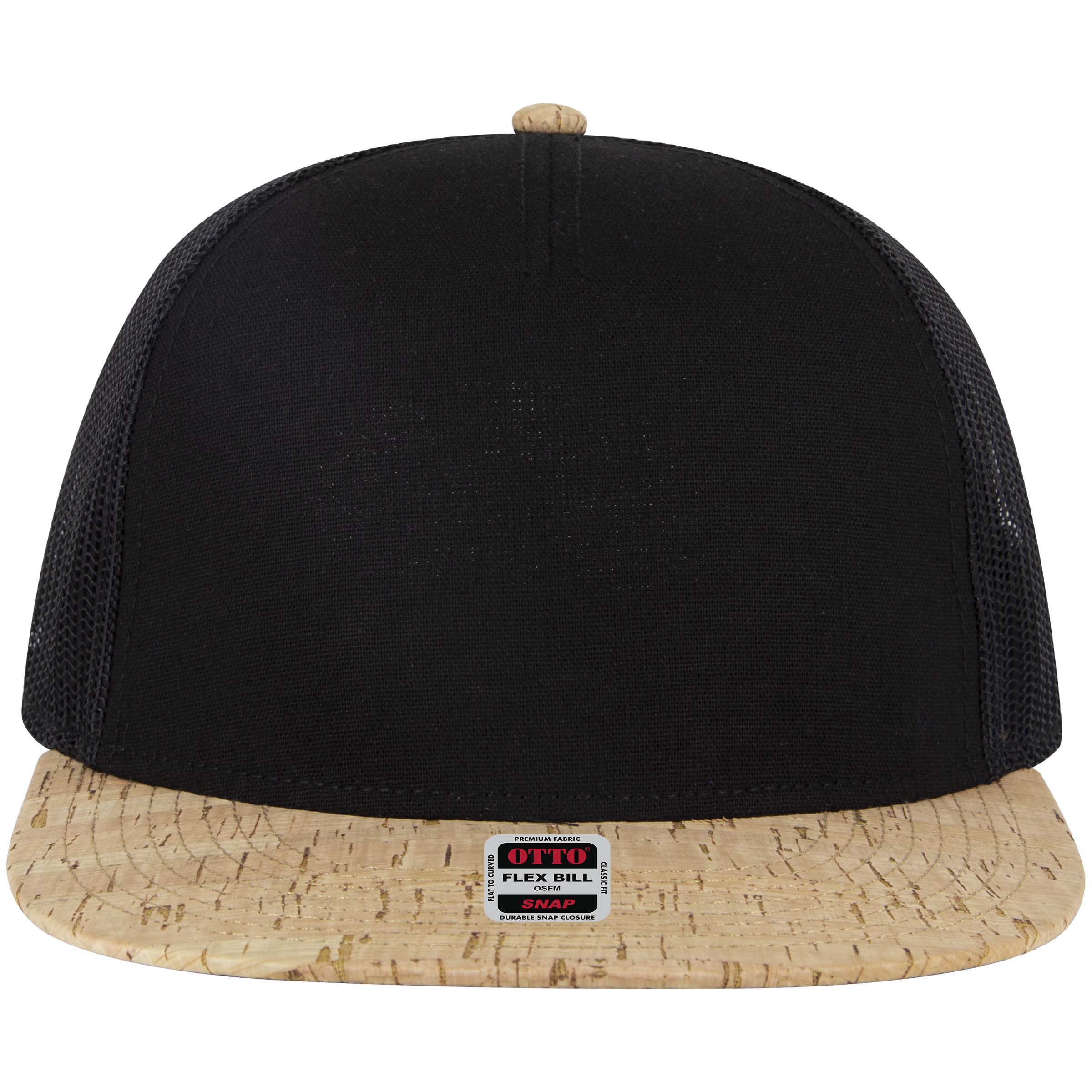 OTTO CAP "OTTO SNAP" 5 Panel Pro Style Mesh Back Trucker Snapback Hat OTTO 154-1174 Otto Cap 11203B - Cork/Blk OSFM - Adult