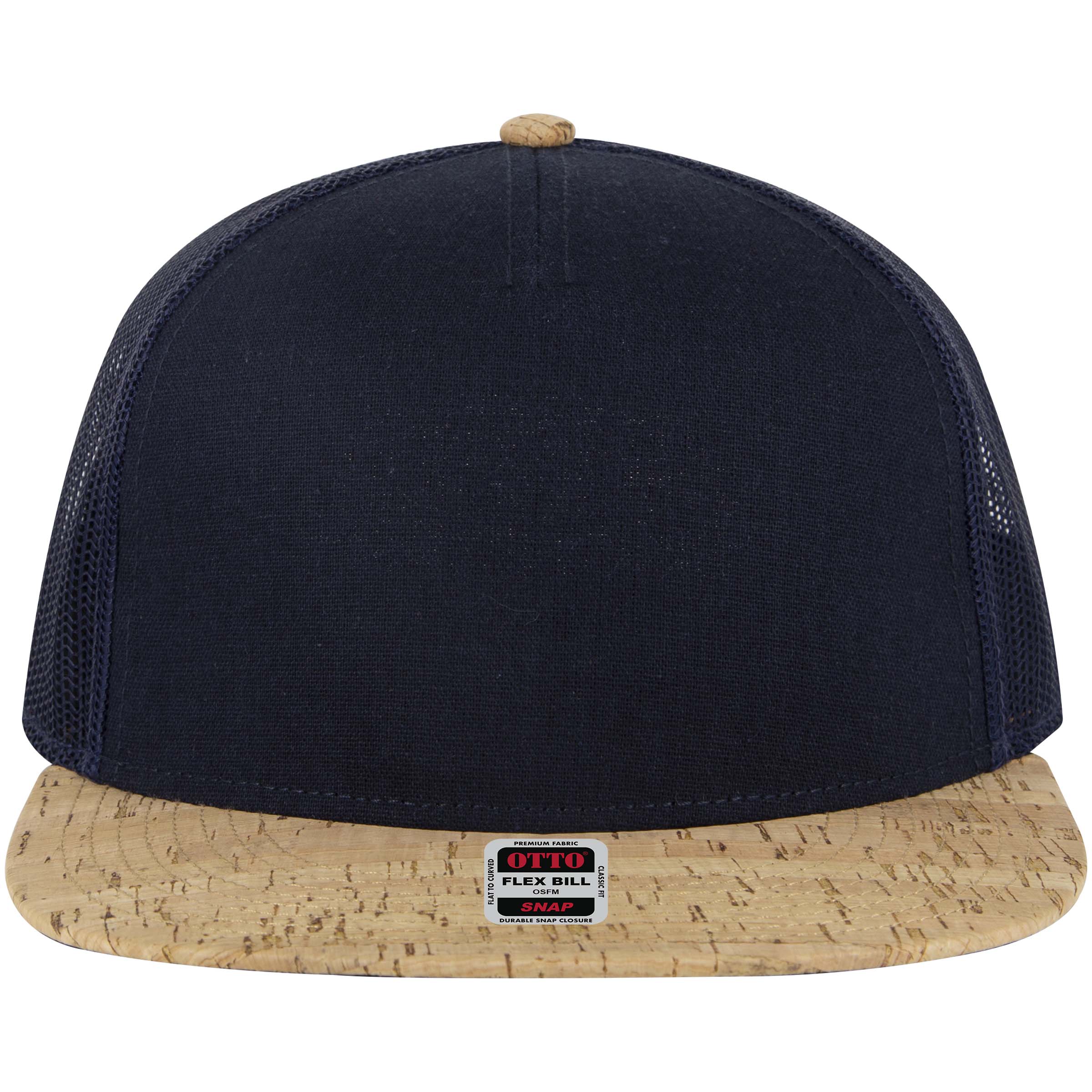 OTTO CAP "OTTO SNAP" 5 Panel Pro Style Mesh Back Trucker Snapback Hat OTTO 154-1174 Otto Cap 11204B - Cork/Nvy OSFM - Adult