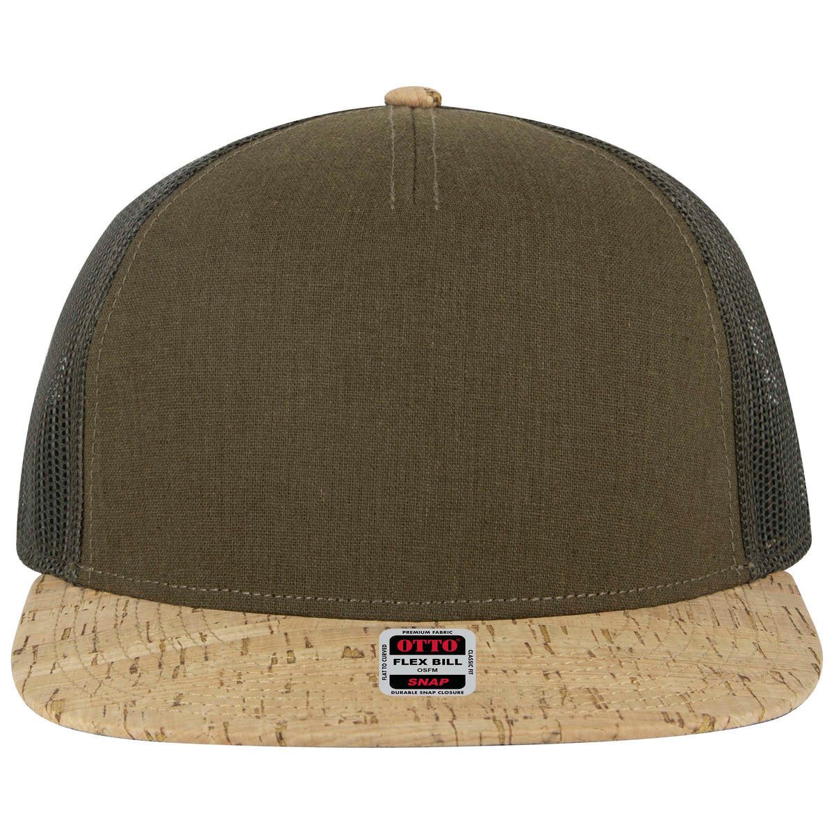 OTTO CAP "OTTO SNAP" 5 Panel Pro Style Mesh Back Trucker Snapback Hat OTTO 154-1174 Otto Cap 11283B - Cork/Ml Grn OSFM - Adult