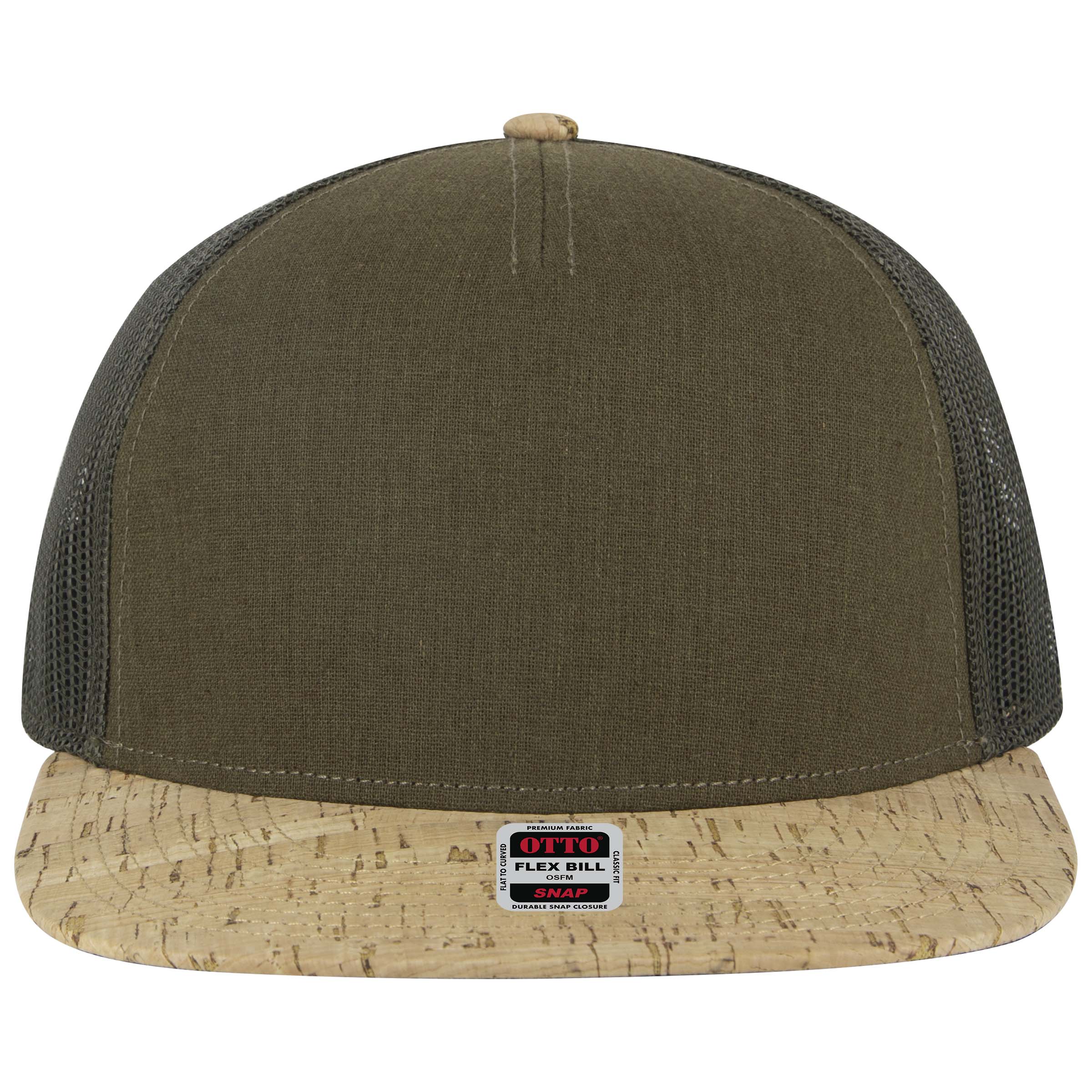 OTTO CAP "OTTO SNAP" 5 Panel Pro Style Mesh Back Trucker Snapback Hat OTTO 154-1174 Otto Cap 11283B - Cork/Ml Grn OSFM - Adult