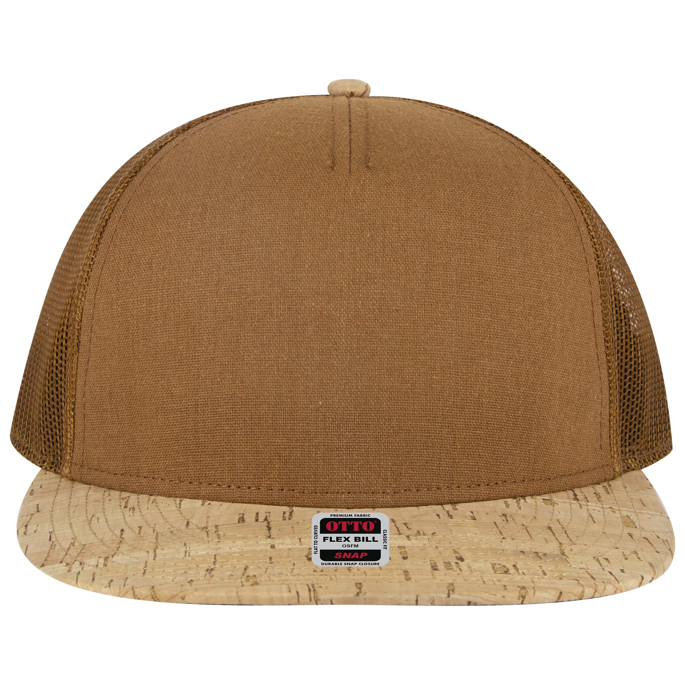 OTTO CAP "OTTO SNAP" 5 Panel Pro Style Mesh Back Trucker Snapback Hat OTTO 154-1174 Otto Cap 11284B - Cork/Cy Brn OSFM - Adult