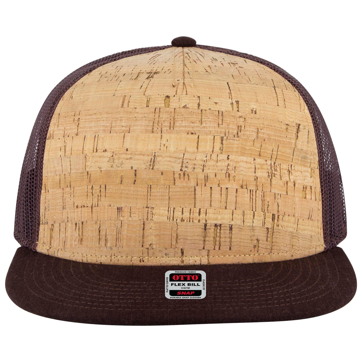 OTTO CAP "OTTO SNAP" 5 Panel Pro Style Mesh Back Trucker Snapback Hat OTTO 154-1174 Otto Cap 3911239B - D.Brn/Cork/D.Brn OSFM - Adult