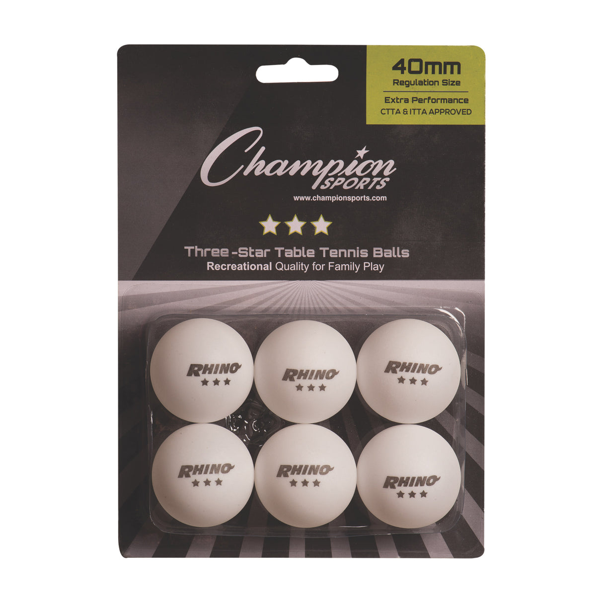 3-STAR TOURNAMENT TABLE TENNIS BALLS WHITE, PACK OF 6