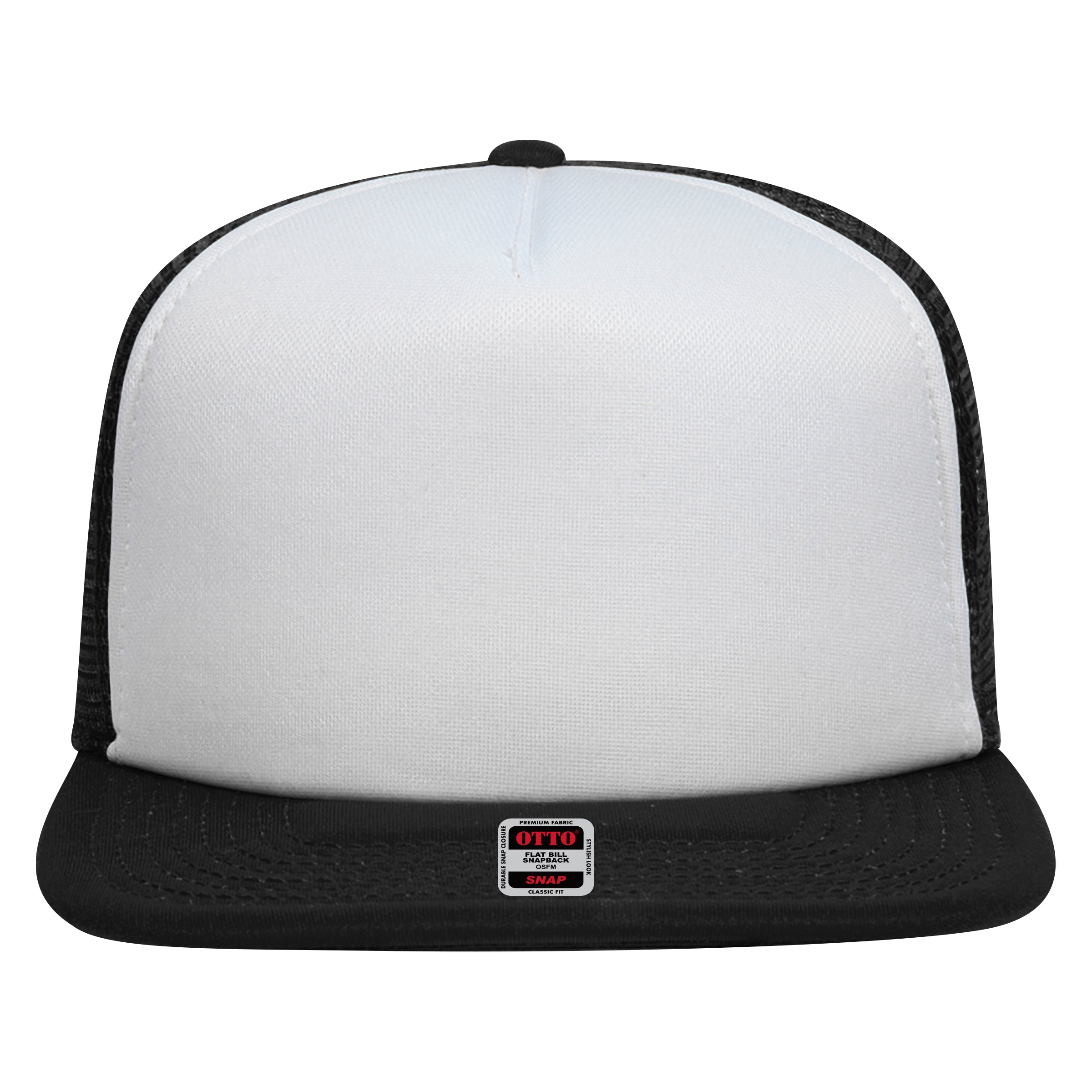 OTTO CAP "OTTO SNAP" 5 Panel Mid Profile Mesh Back Trucker Snapback Hat OTTO 164-1190 Otto Cap 031603 - Blk/Wht/Blk OSFM - Adult