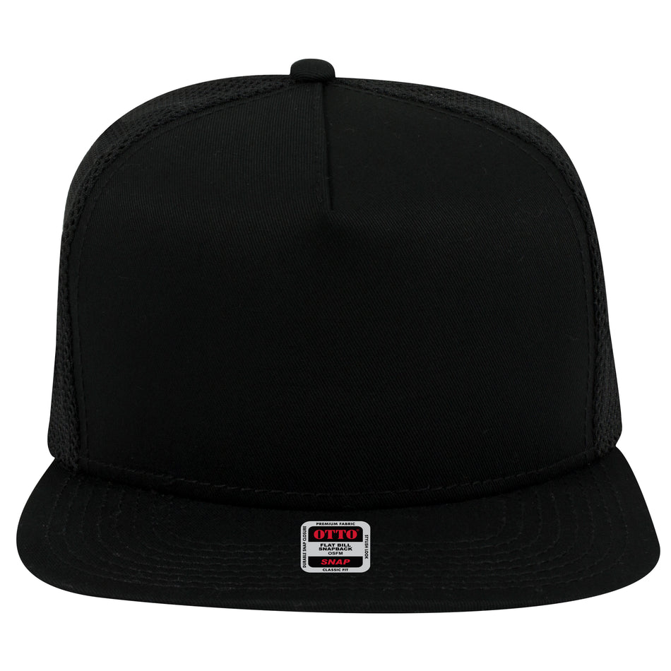 OTTO CAP "OTTO SNAP" 5 Panel Mid Profile Mesh Back Trucker Snapback Hat OTTO 164-1209 Otto Cap 003 - Black OSFM - Adult