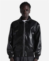 Shaka Wear Unisex PU Leather Collared Varsity Jacket - Shaka Wear SHPVB