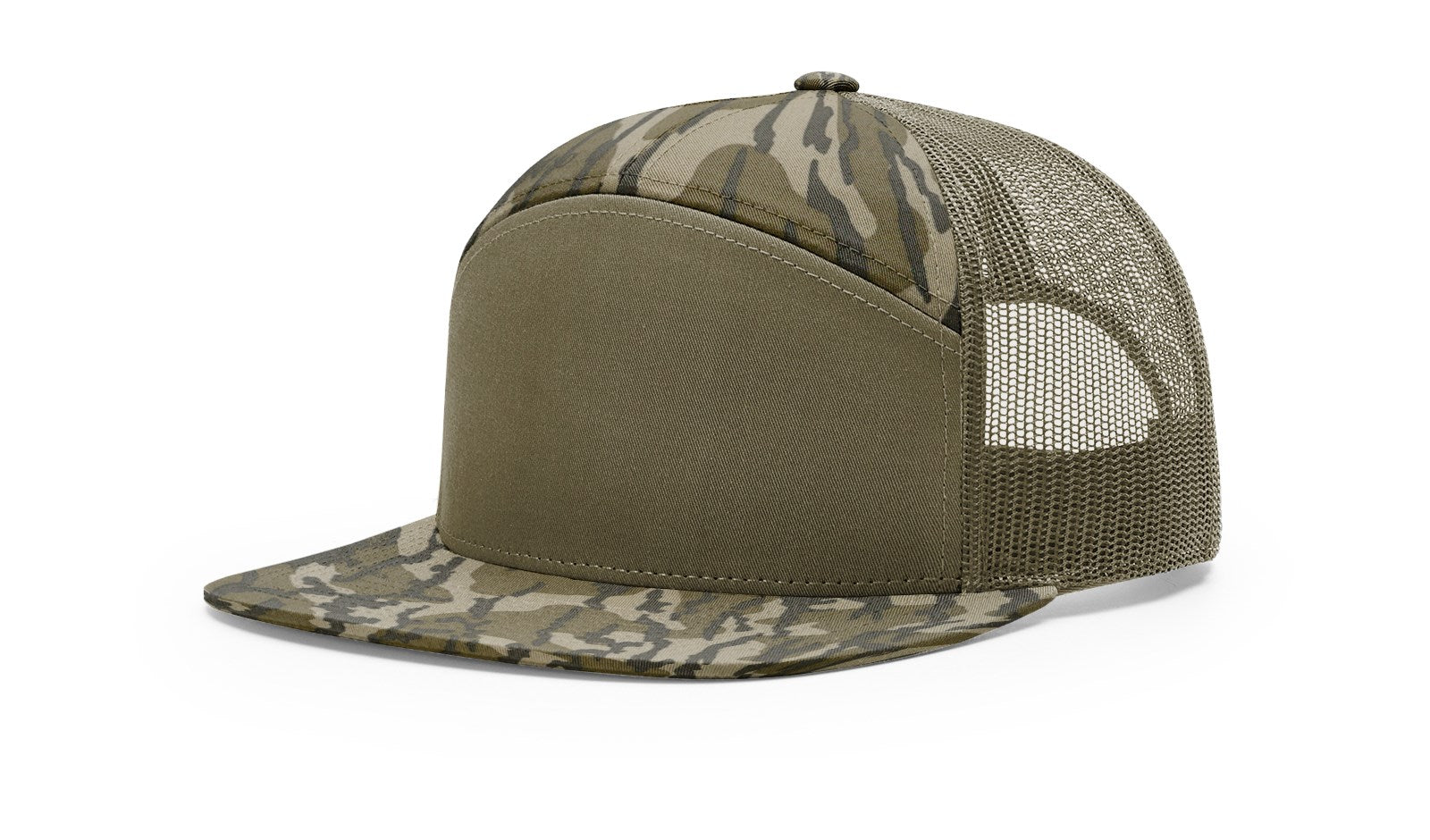 Richardson Printed Seven-Panel Trucker Cap - Richardson 168P Caps Richardson Mossy Oak Bottomland/Loden Adjustable