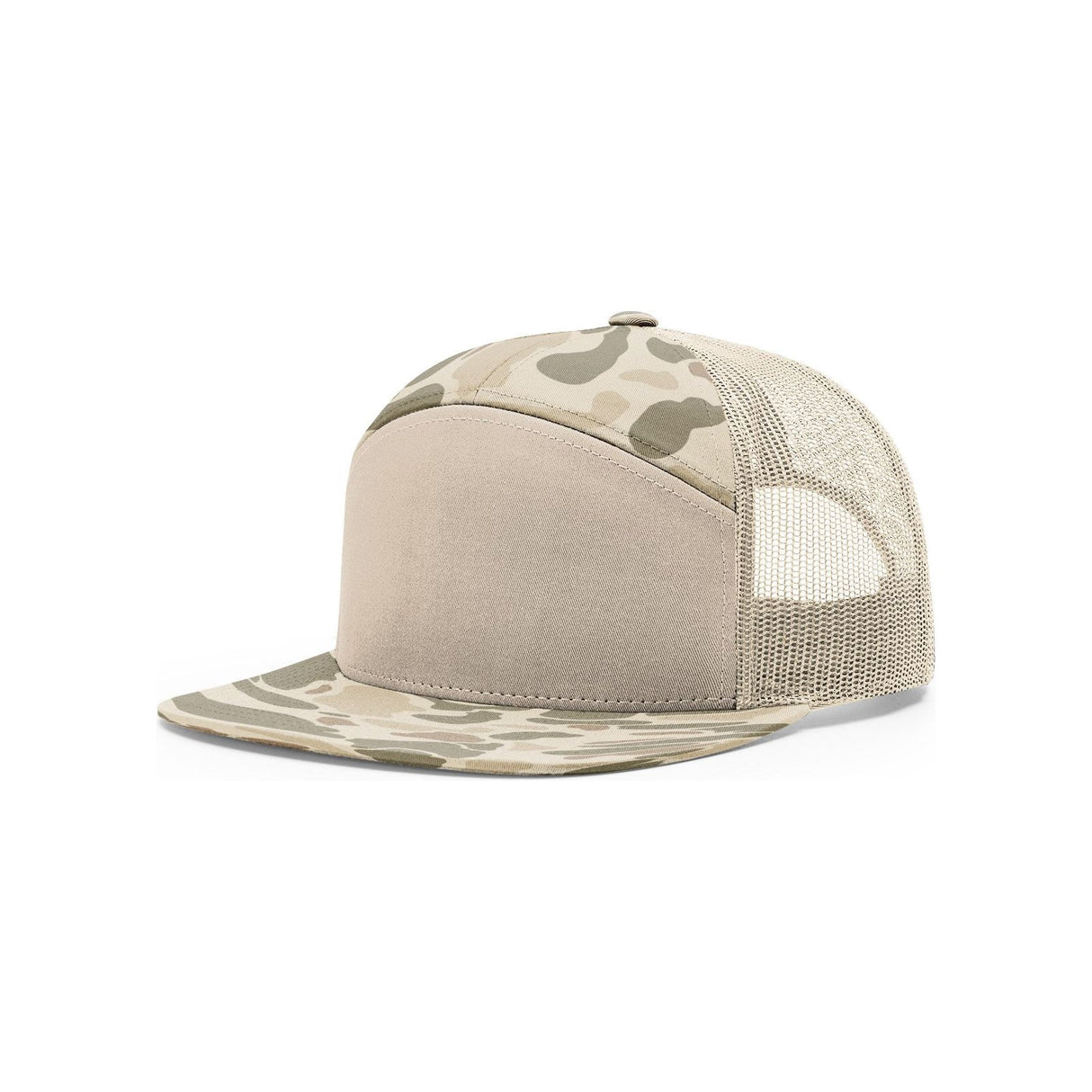 Richardson Printed Seven-Panel Trucker Cap - Richardson 168P Caps Richardson Harvest Duck Camo/Sandstone Adjustable