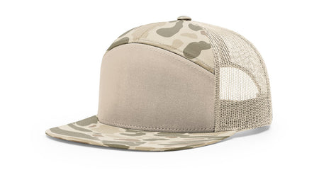 Richardson Printed Seven-Panel Trucker Cap - Richardson 168P Caps Richardson Harvest Duck Camo/Sandstone Adjustable