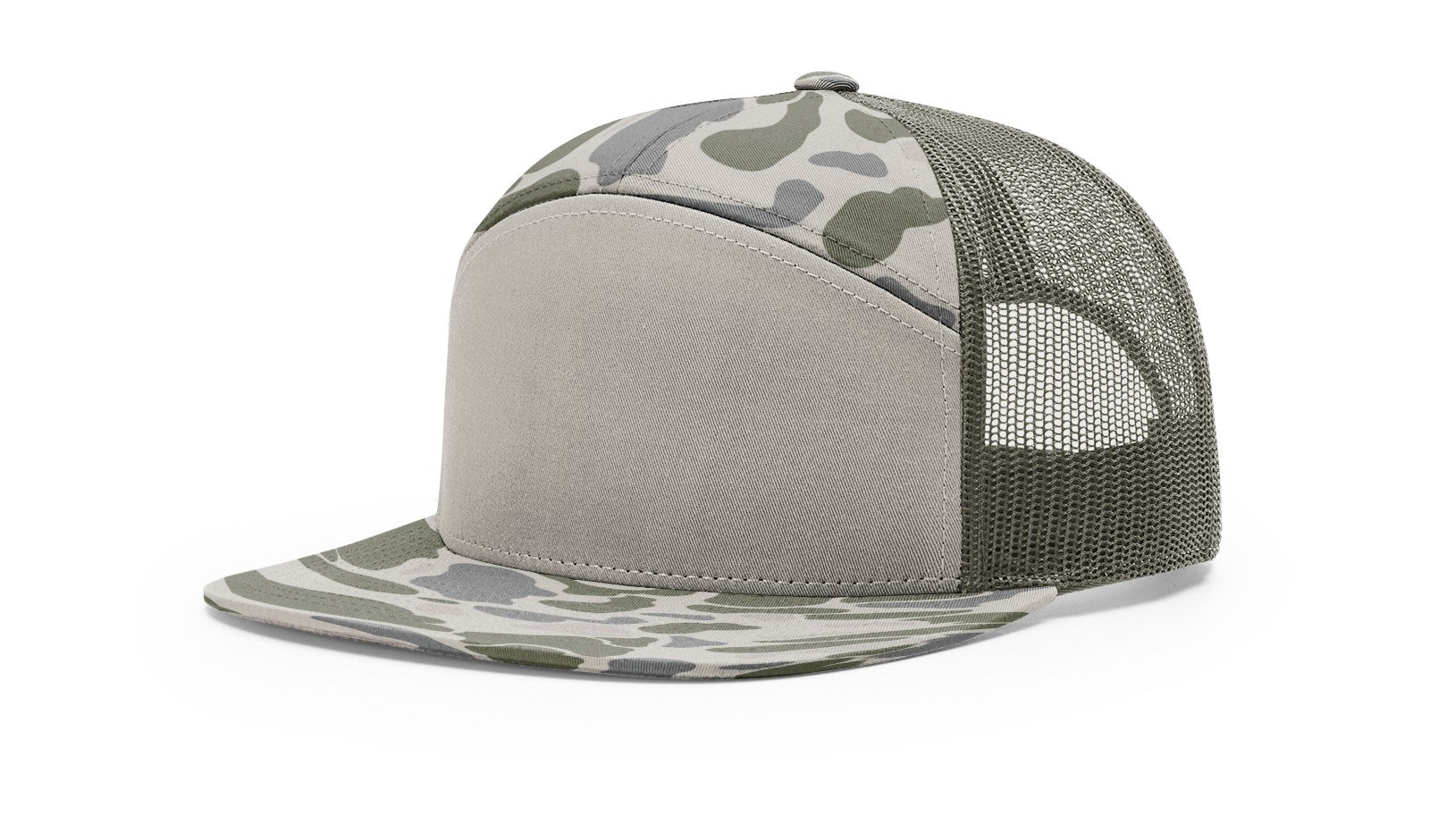 Richardson Printed Seven-Panel Trucker Cap - Richardson 168P Caps Richardson Marsh Duck Camo/Loden Adjustable