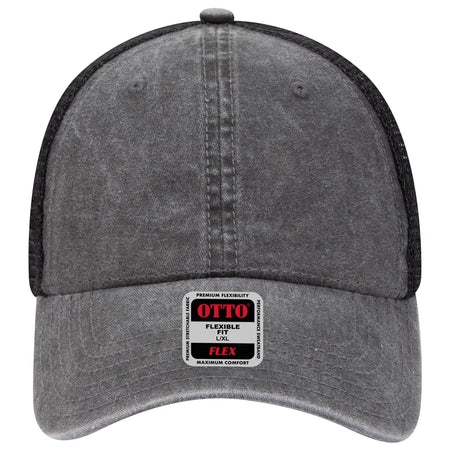 OTTO CAP "OTTO FLEX" 6 Panel Low Profile Mesh Back Trucker Hat OTTO 169-1264 Otto Cap 003 - Black S/M