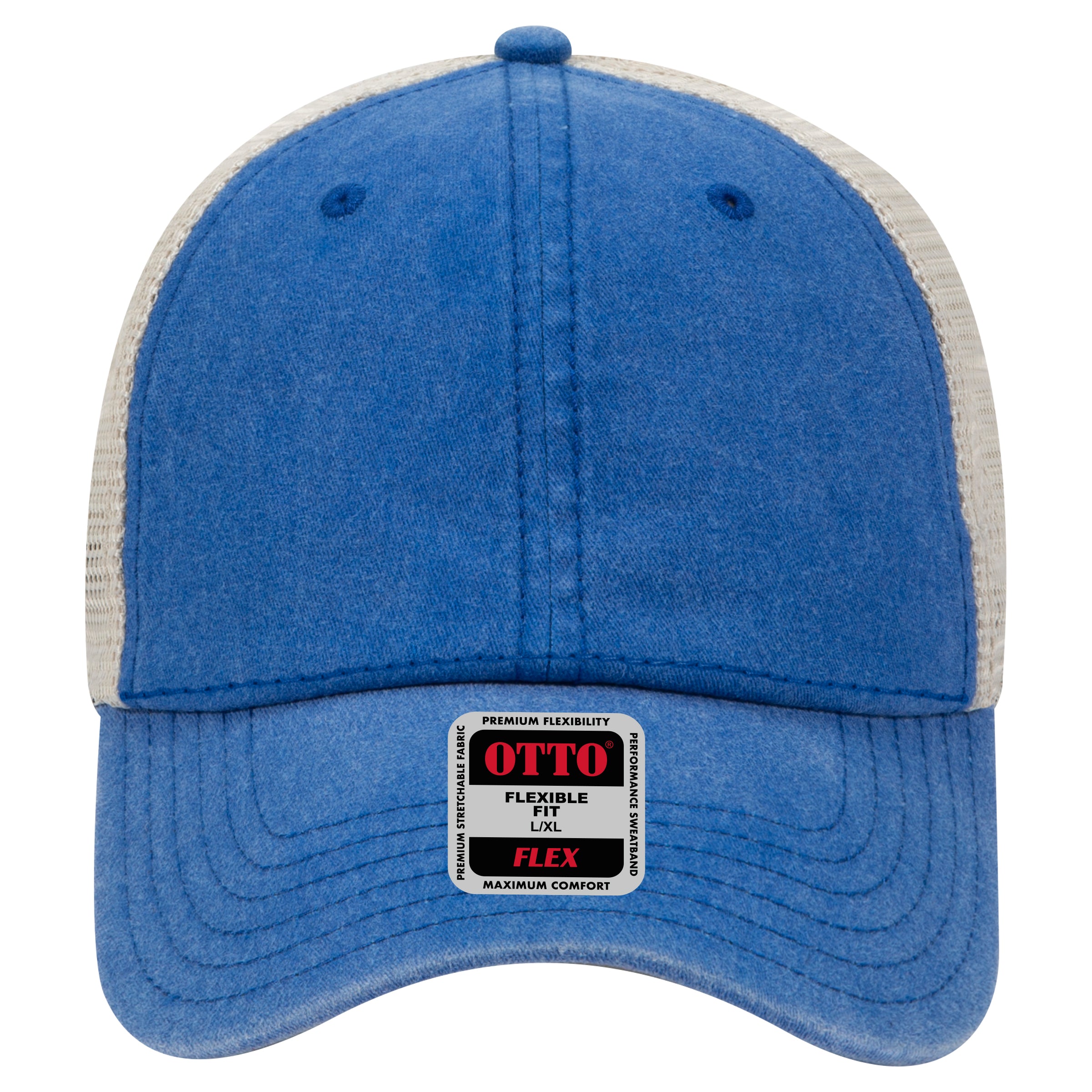 OTTO CAP "OTTO FLEX" 6 Panel Low Profile Mesh Back Trucker Hat OTTO 169-1264 Otto Cap 010132 - Ryl/Ryl/Kha L/XL