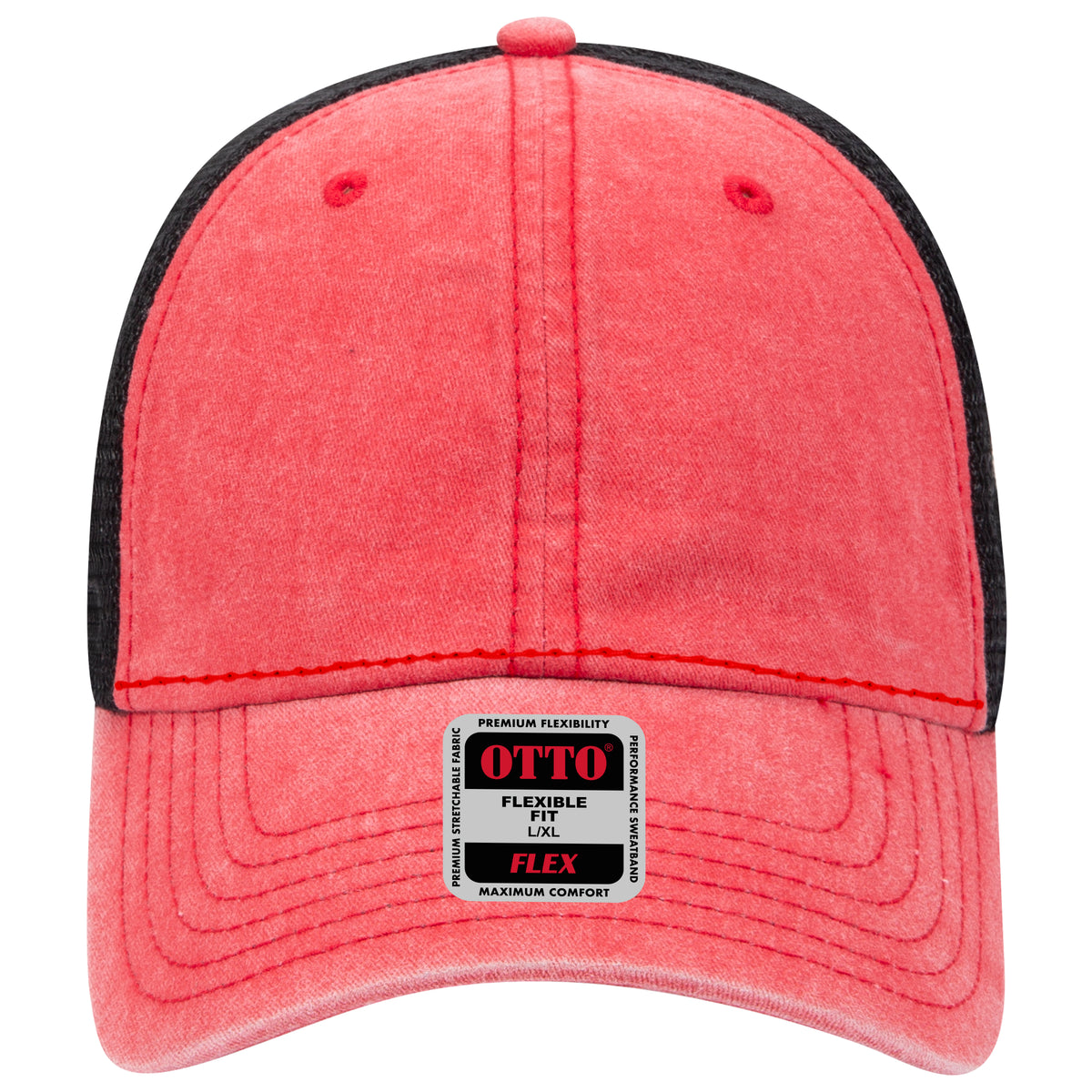 OTTO CAP "OTTO FLEX" 6 Panel Low Profile Mesh Back Trucker Hat OTTO 169-1264 Otto Cap 020203 - Red/Red/Blk S/M