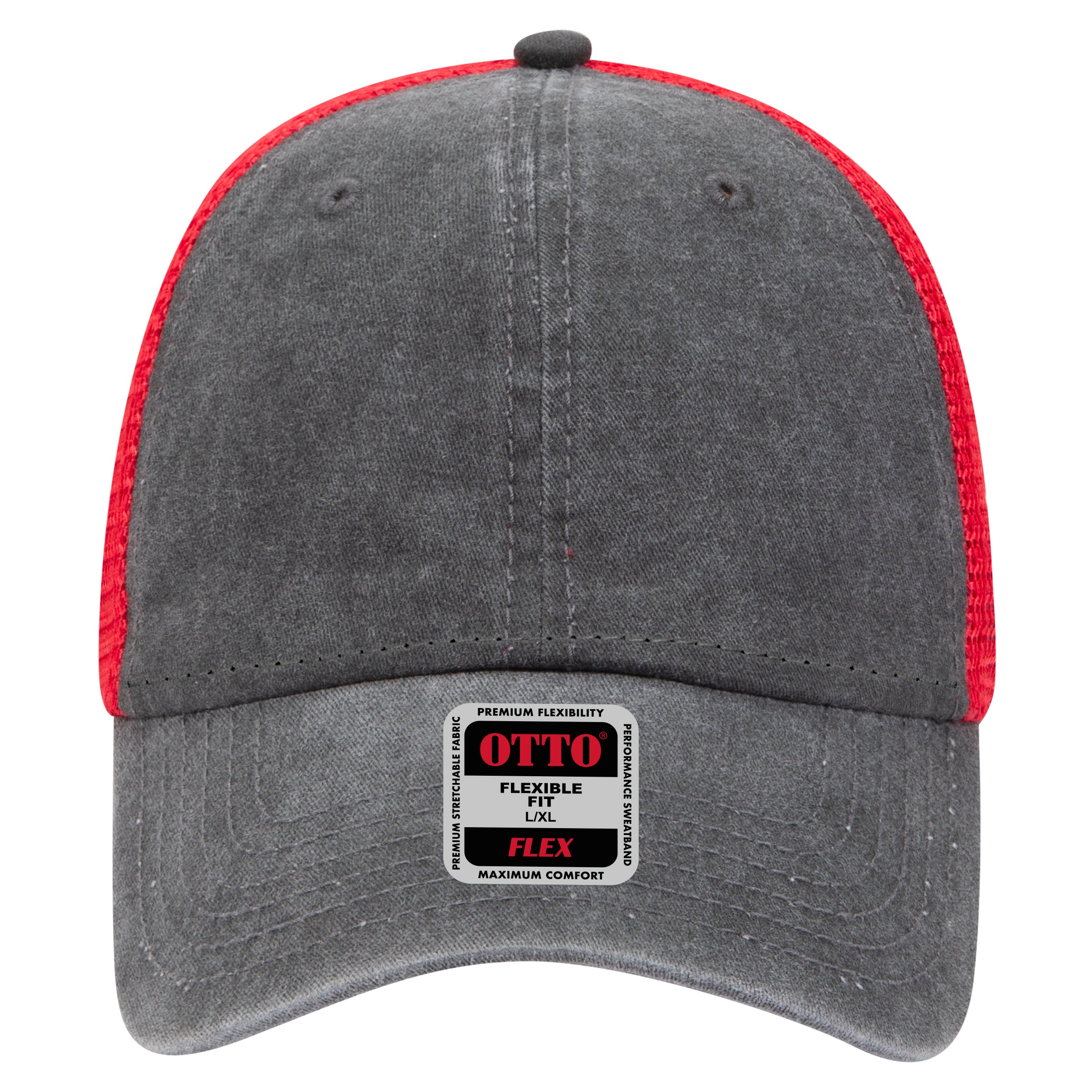 OTTO CAP "OTTO FLEX" 6 Panel Low Profile Mesh Back Trucker Hat OTTO 169-1264 Otto Cap 030302 - Blk/Blk/Red L/XL