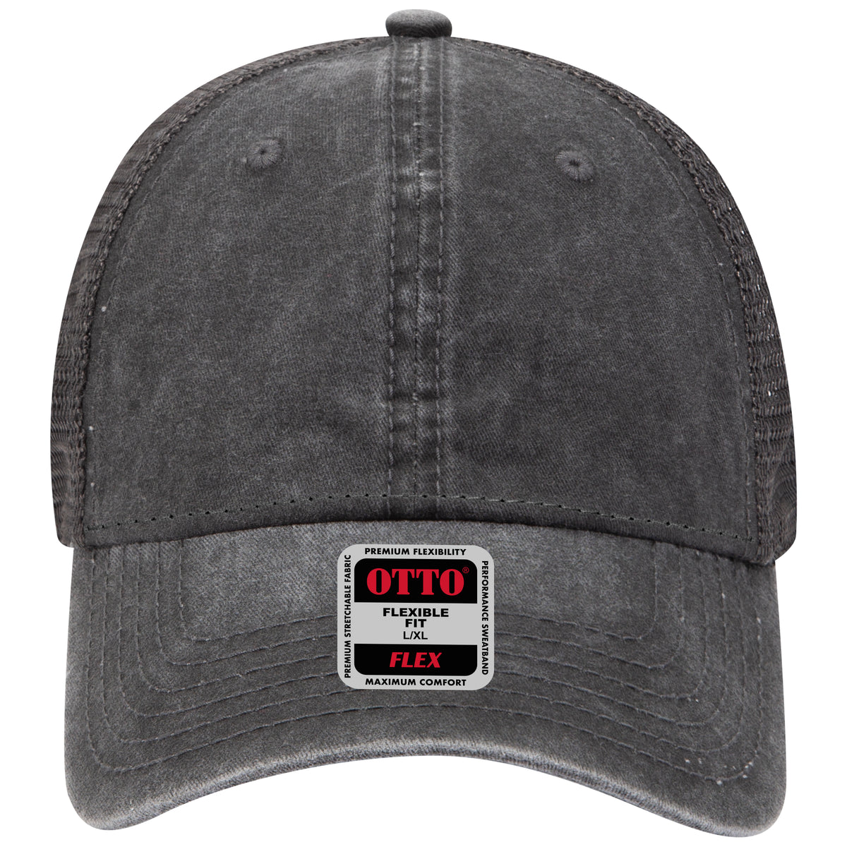 OTTO CAP "OTTO FLEX" 6 Panel Low Profile Mesh Back Trucker Hat OTTO 169-1264 Otto Cap 030325 - Blk/Blk/Ch.Gry L/XL